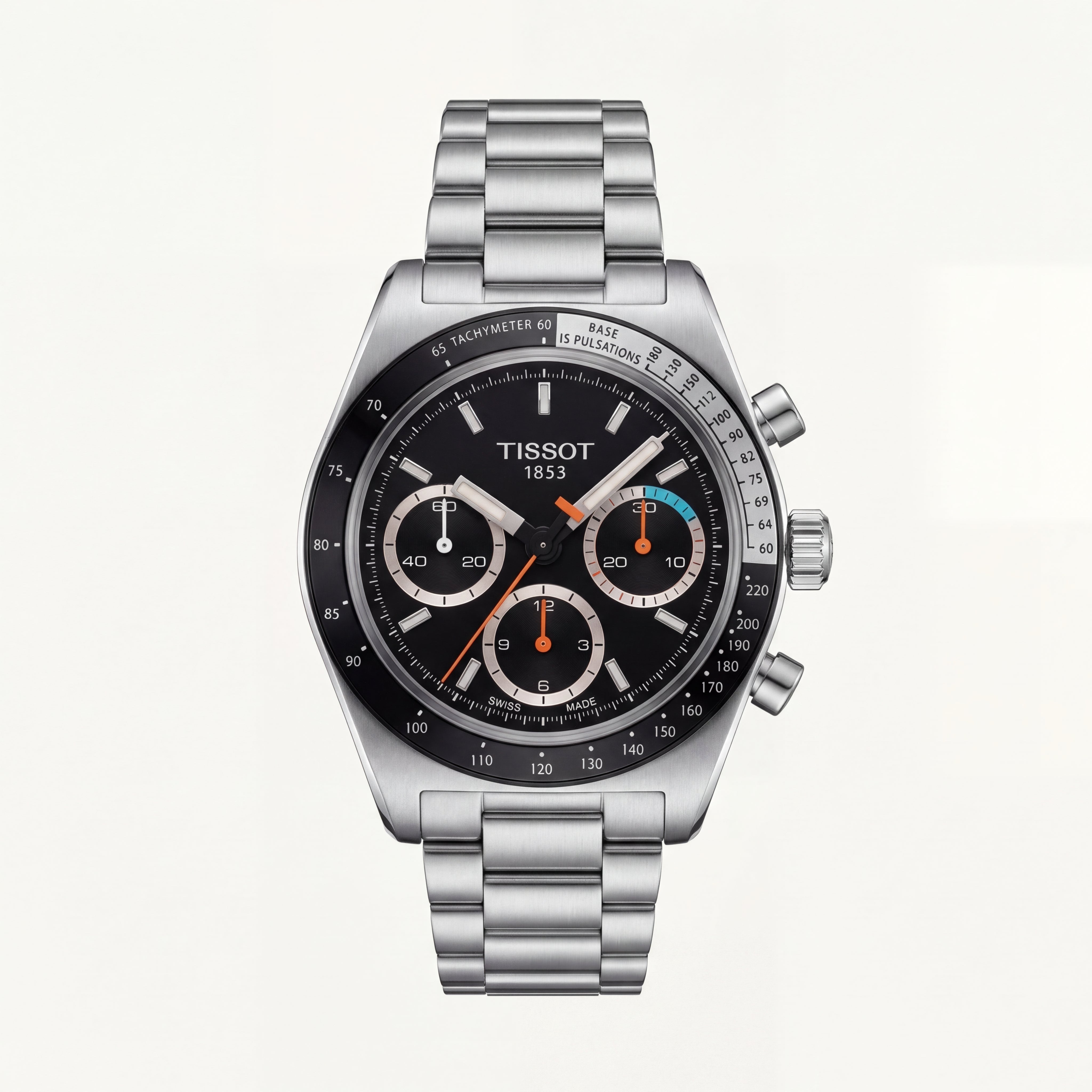 Luxury Stainless Steel Chronograph Tachymeter Black Dial Sport Bracelet Watch – Men