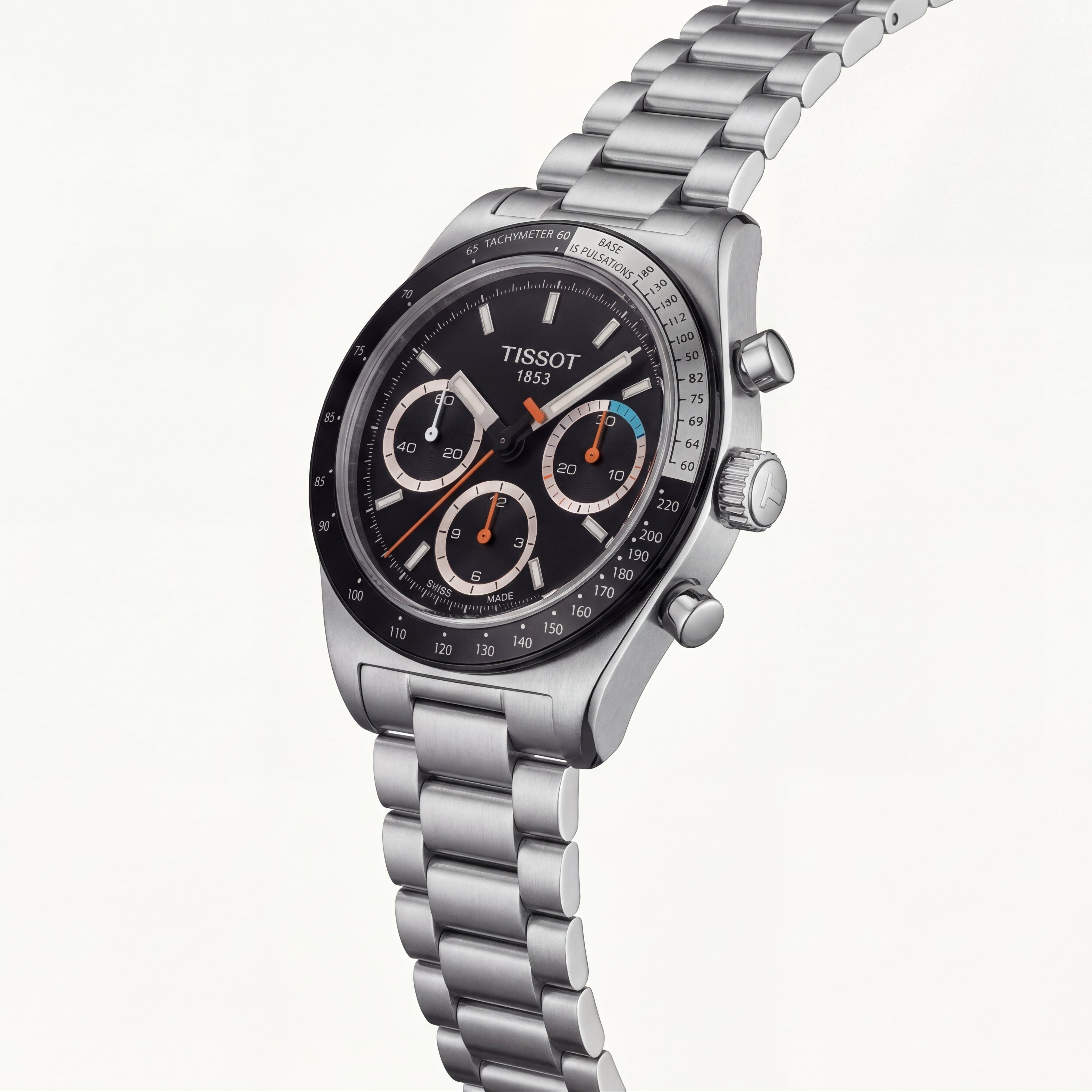 Luxury Stainless Steel Chronograph Tachymeter Black Dial Sport Bracelet Watch – Men