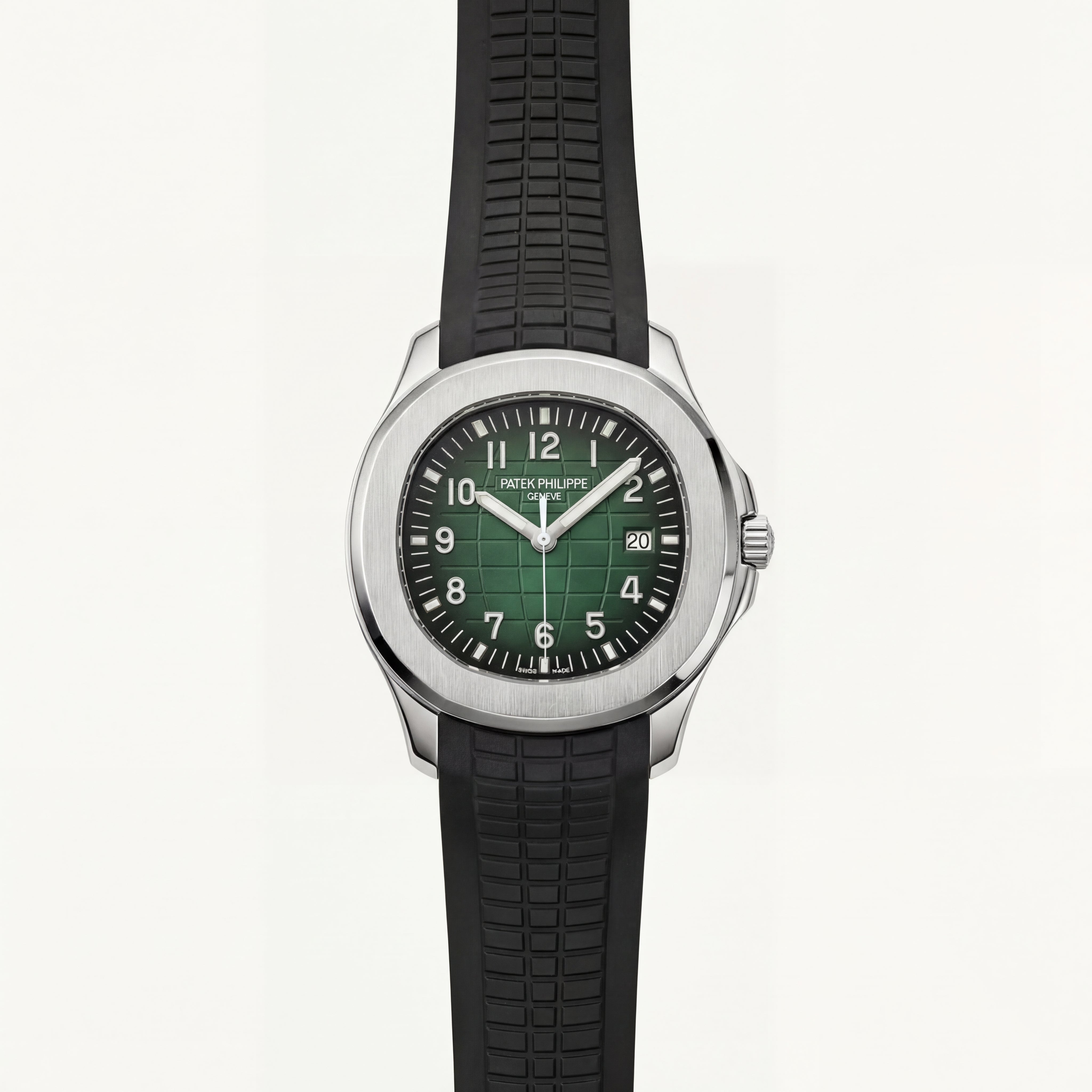 Luxury Stainless Steel Sport Watch Green Embossed Dial Black Rubber Strap Premium Automatic Watch – Men