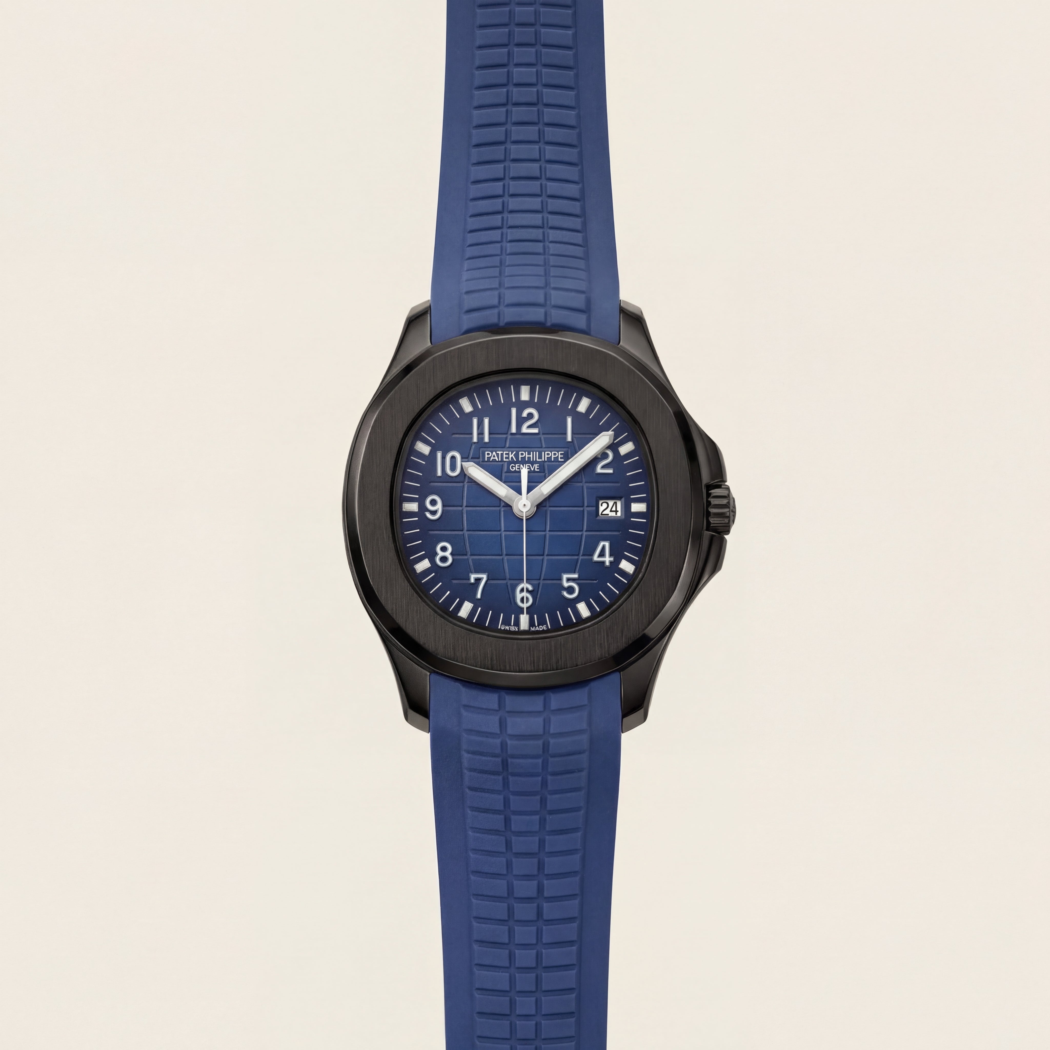 Luxury Black Stainless Steel Sport Watch Blue Embossed Dial Blue Rubber Strap Premium Automatic Watch – Men