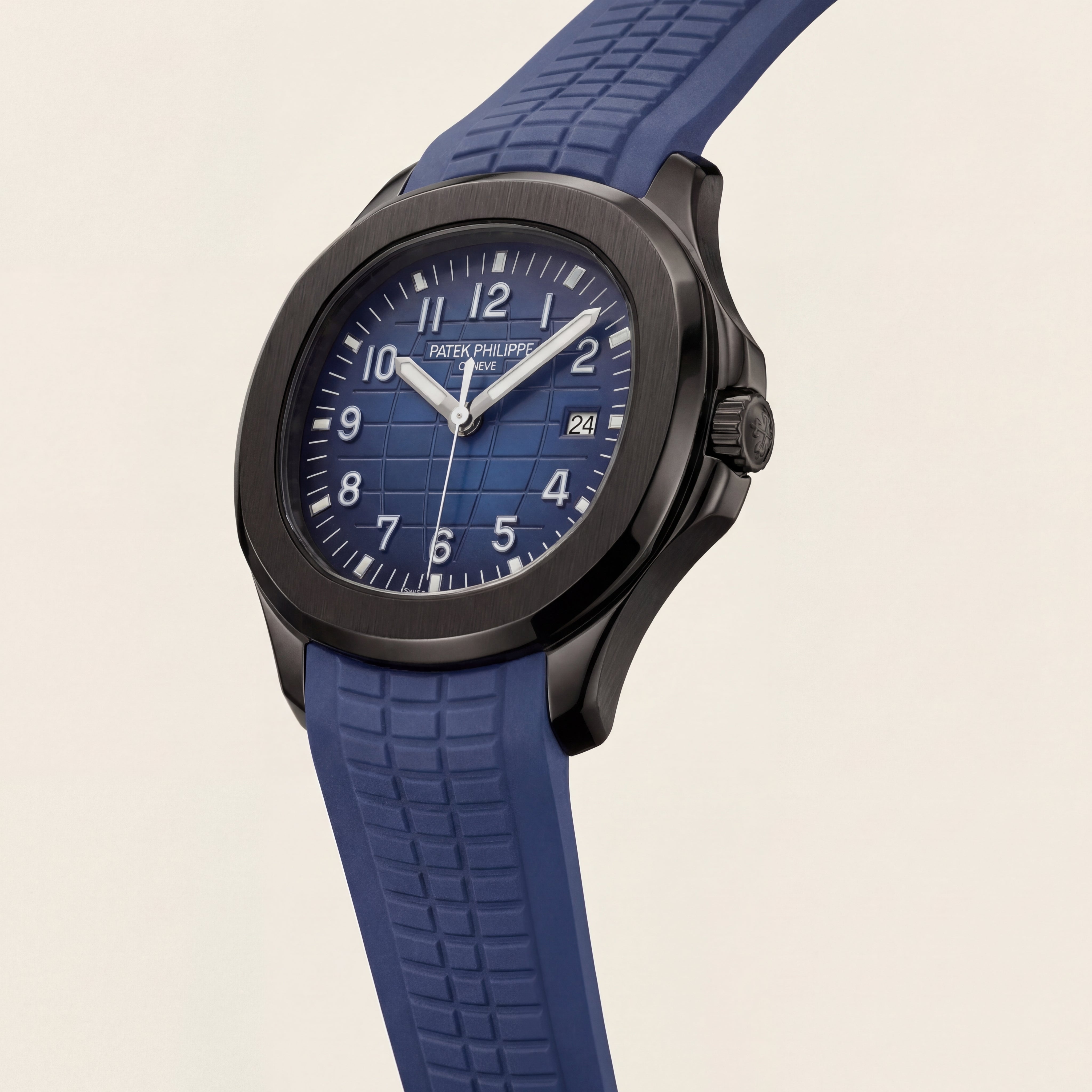 Luxury Black Stainless Steel Sport Watch Blue Embossed Dial Blue Rubber Strap Premium Automatic Watch – Men