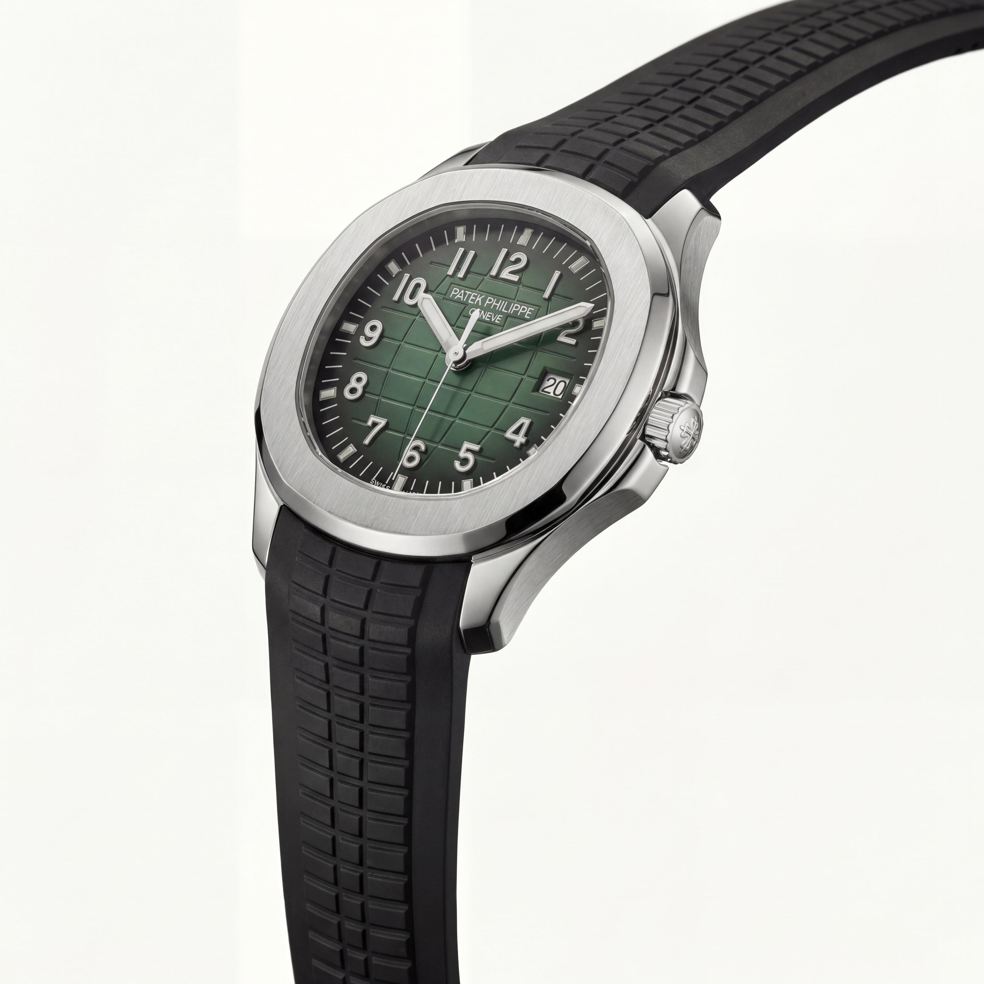 Luxury Stainless Steel Sport Watch Green Embossed Dial Black Rubber Strap Premium Automatic Watch – Men