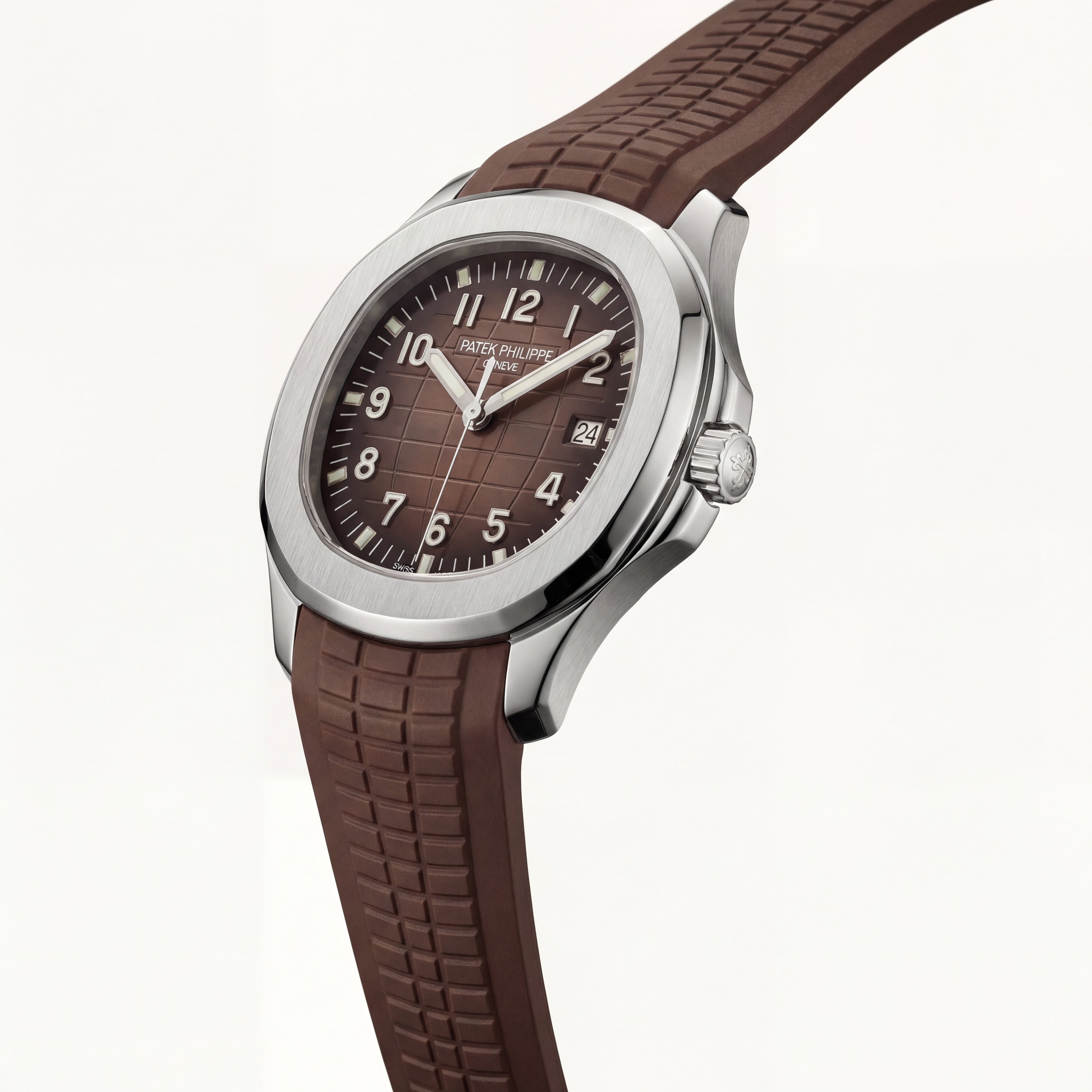 Luxury Stainless Steel Sport Watch Chocolate Brown Embossed Dial Brown Rubber Strap Premium Automatic Watch – Men