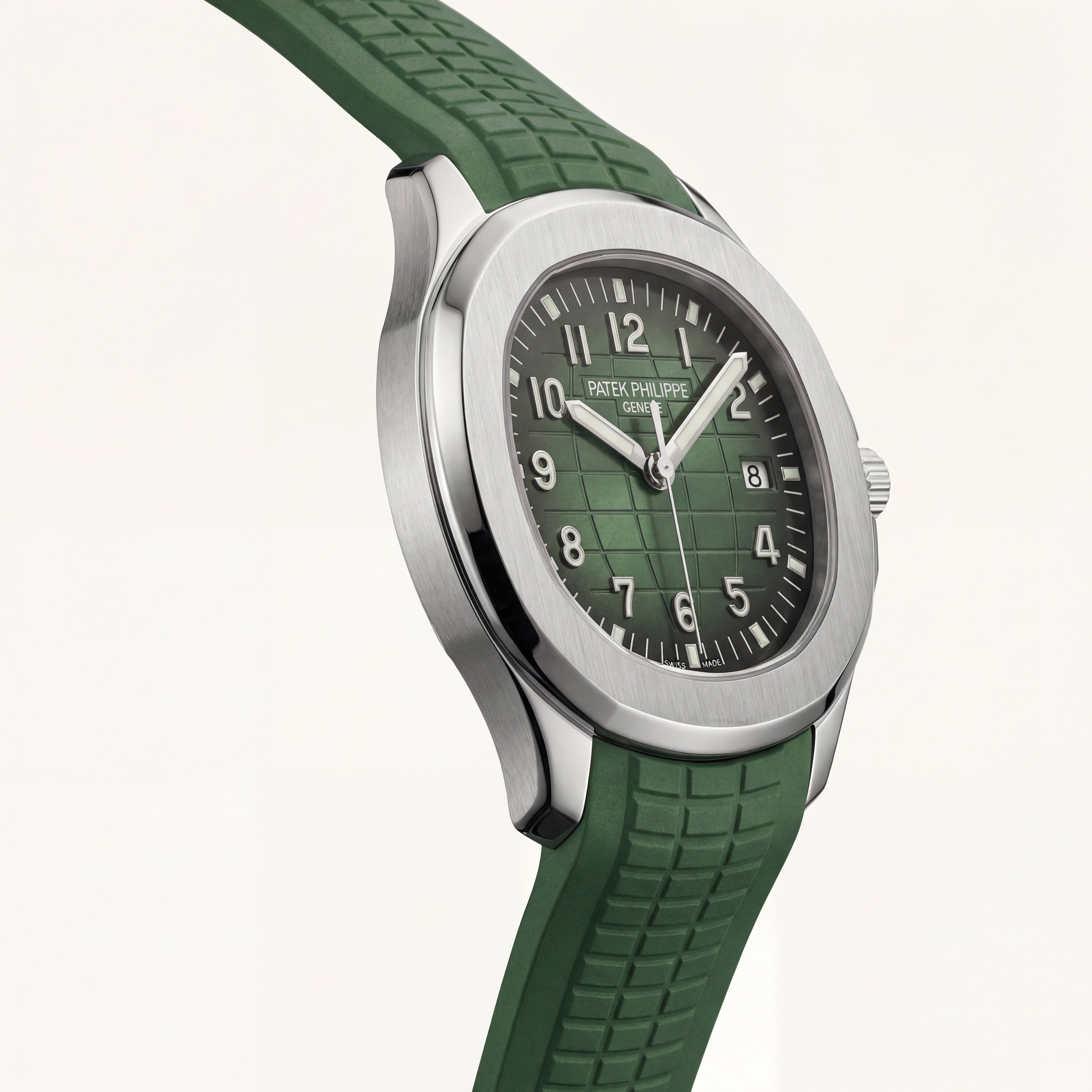 Luxury Stainless Steel Sport Watch Green Embossed Dial Green Rubber Strap Premium Automatic Watch – Men