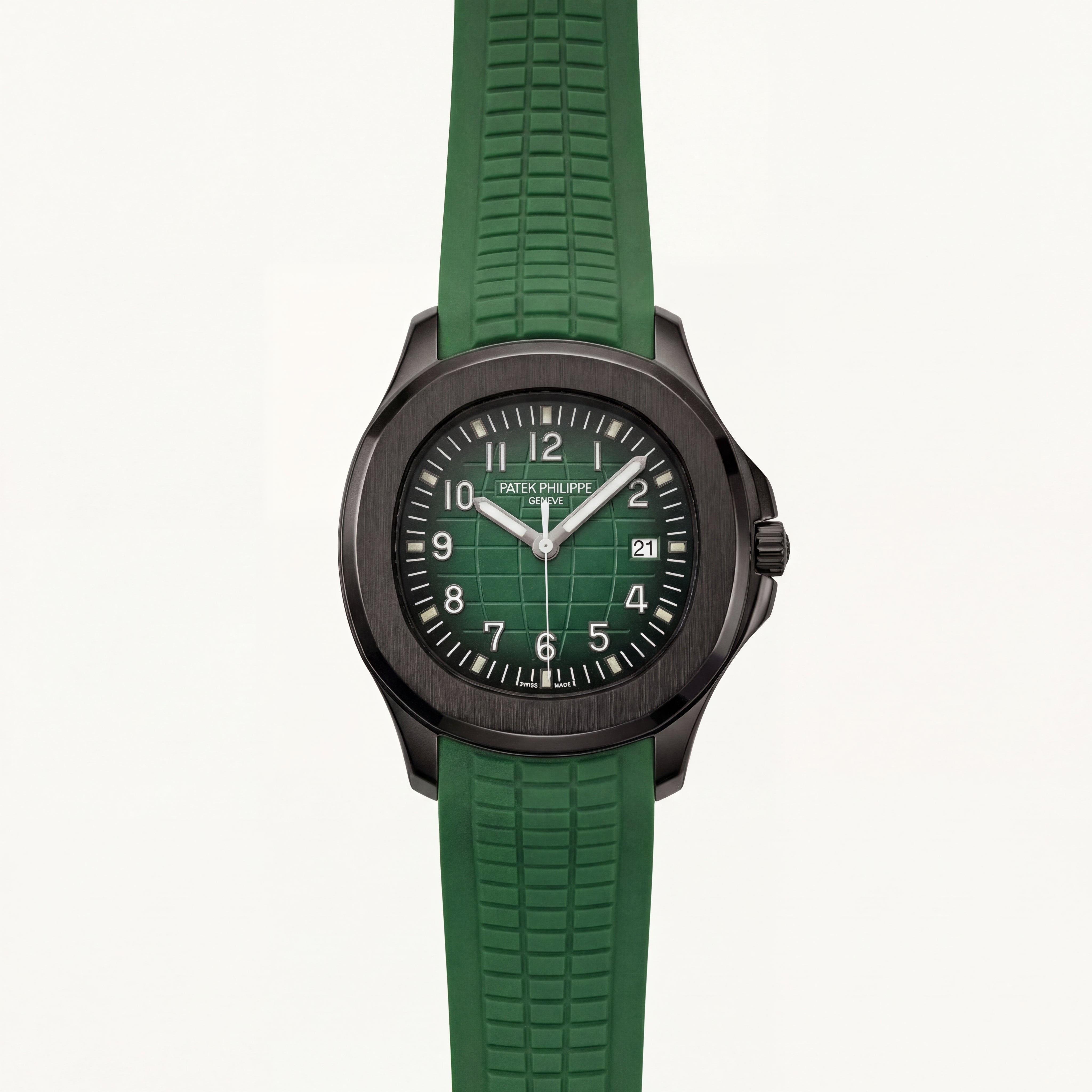 Luxury Green Sport Watch Black Stainless Steel Case Green Textured Dial Premium Rubber Strap Automatic Watch – Men