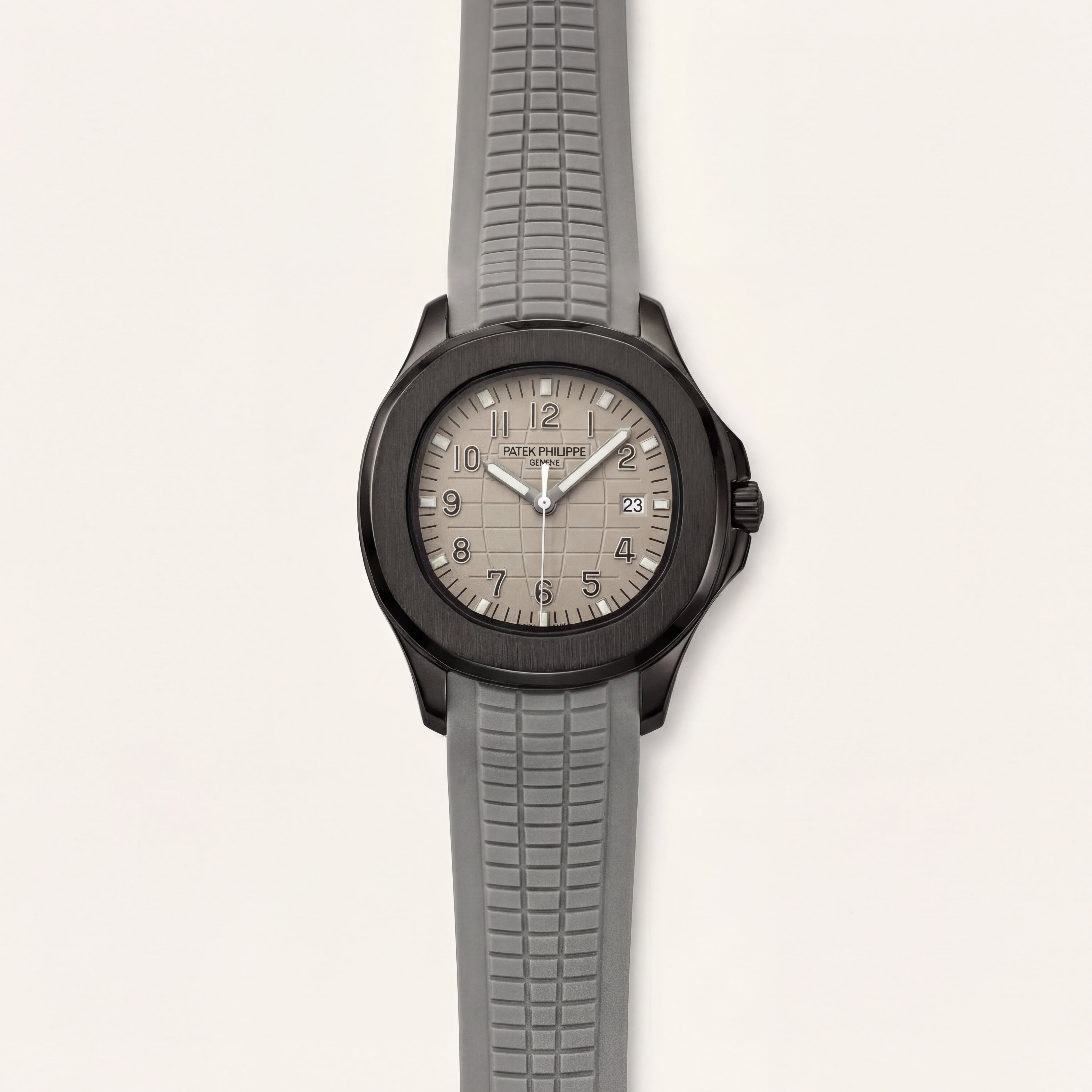 Luxury Grey Sport Watch Matte Black Steel Case Sand Textured Dial Grey Rubber Strap Premium Automatic Watch – Men