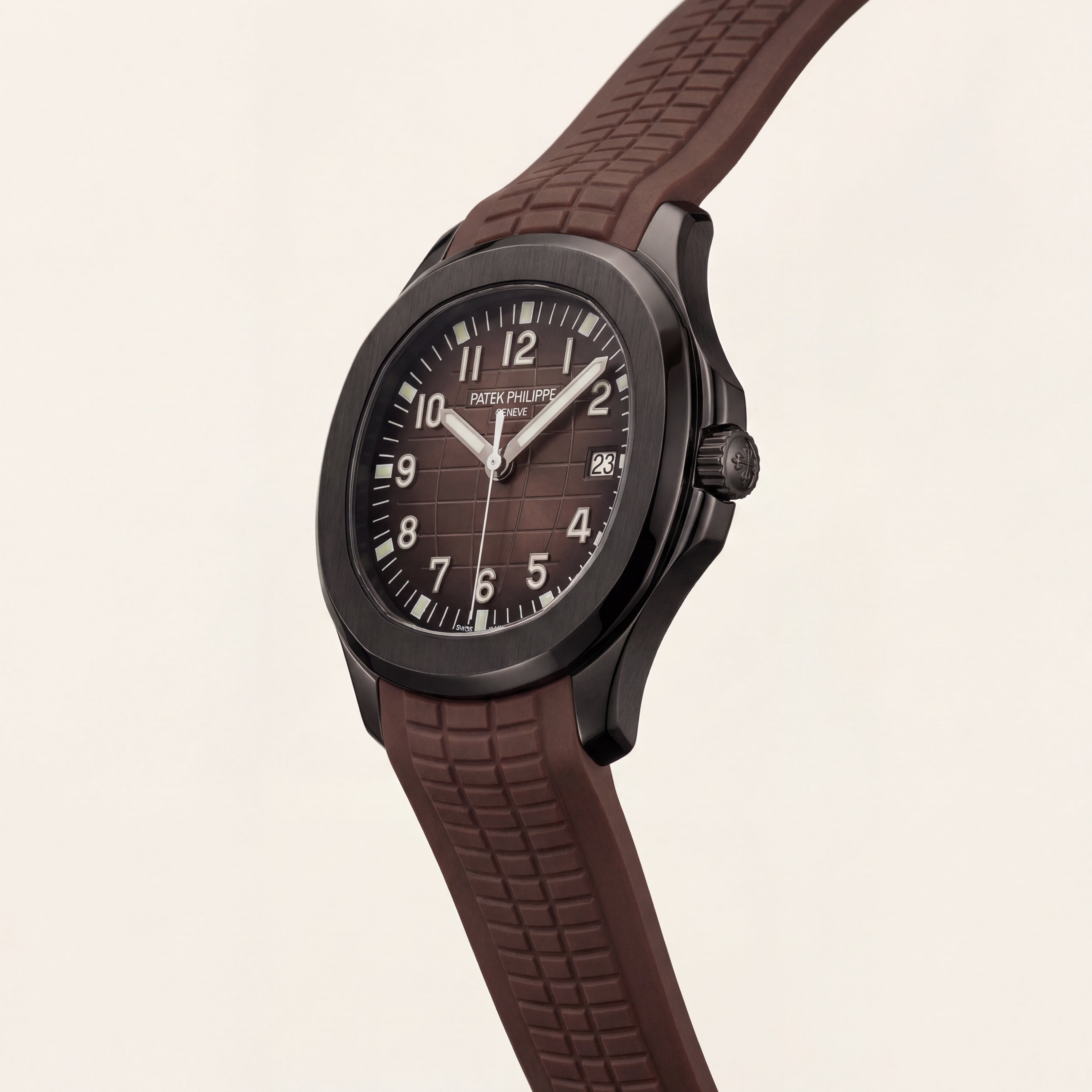 Luxury Black Sport Watch Matte Black Steel Case Charcoal Grid Dial Premium Rubber Strap Automatic Watch – Men