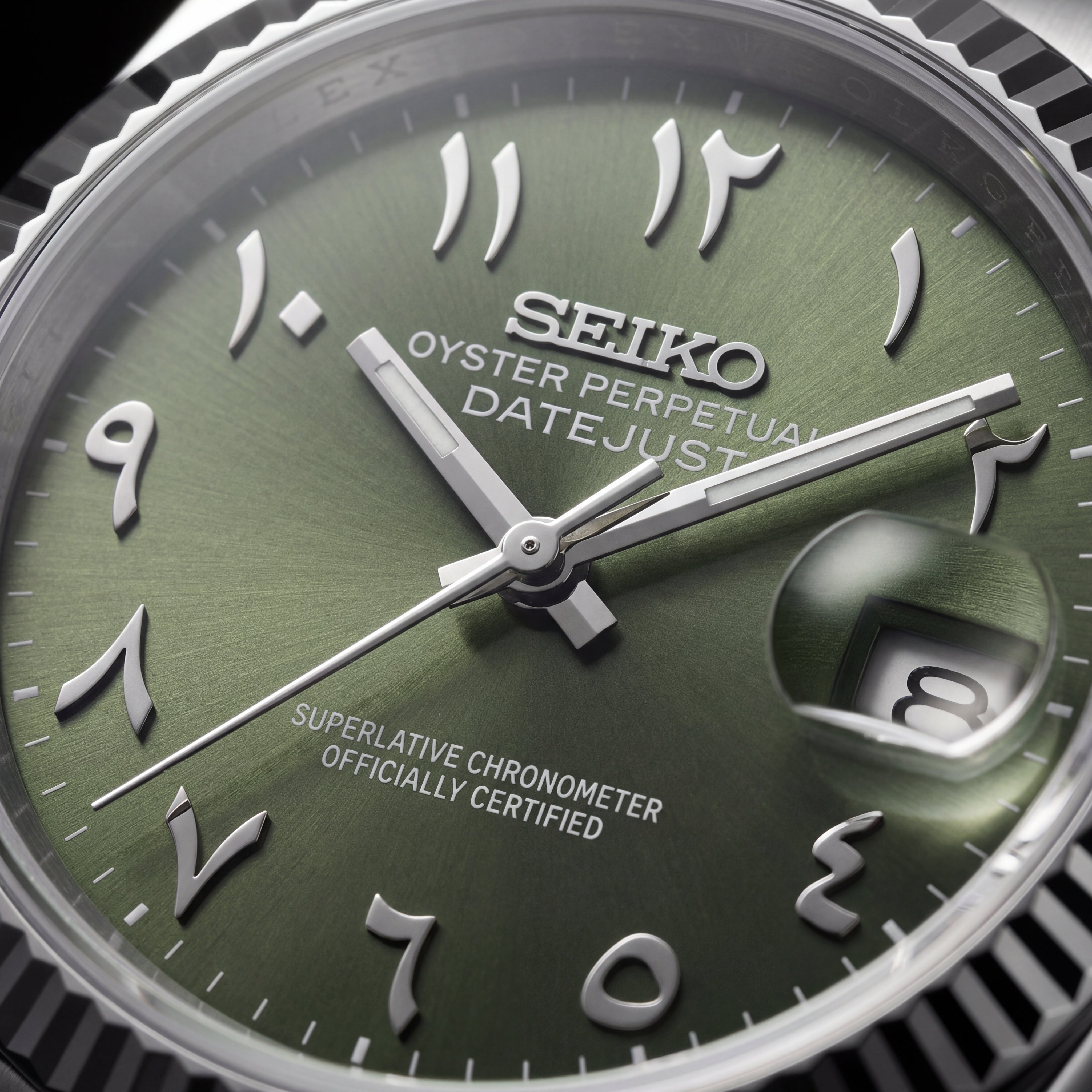 Luxury Silver Stainless Steel Watch Fluted Bezel Olive Green Sunburst Dial Arabic Numerals Jubilee Bracelet Premium Automatic Watch – Men
