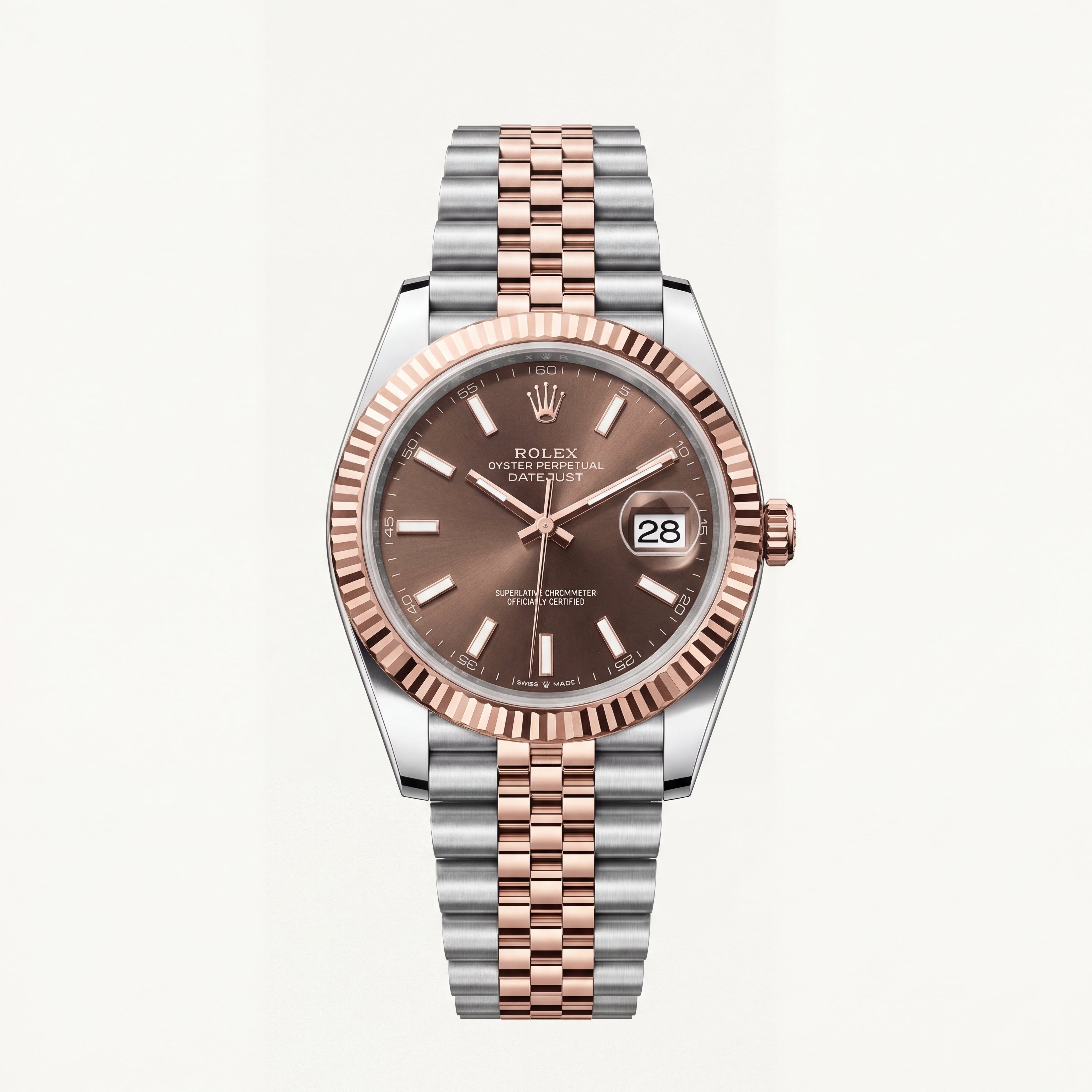 Luxury Two-Tone Stainless Steel Watch Fluted Bezel Chocolate Sunburst Dial Date Display Automatic Watch – Men