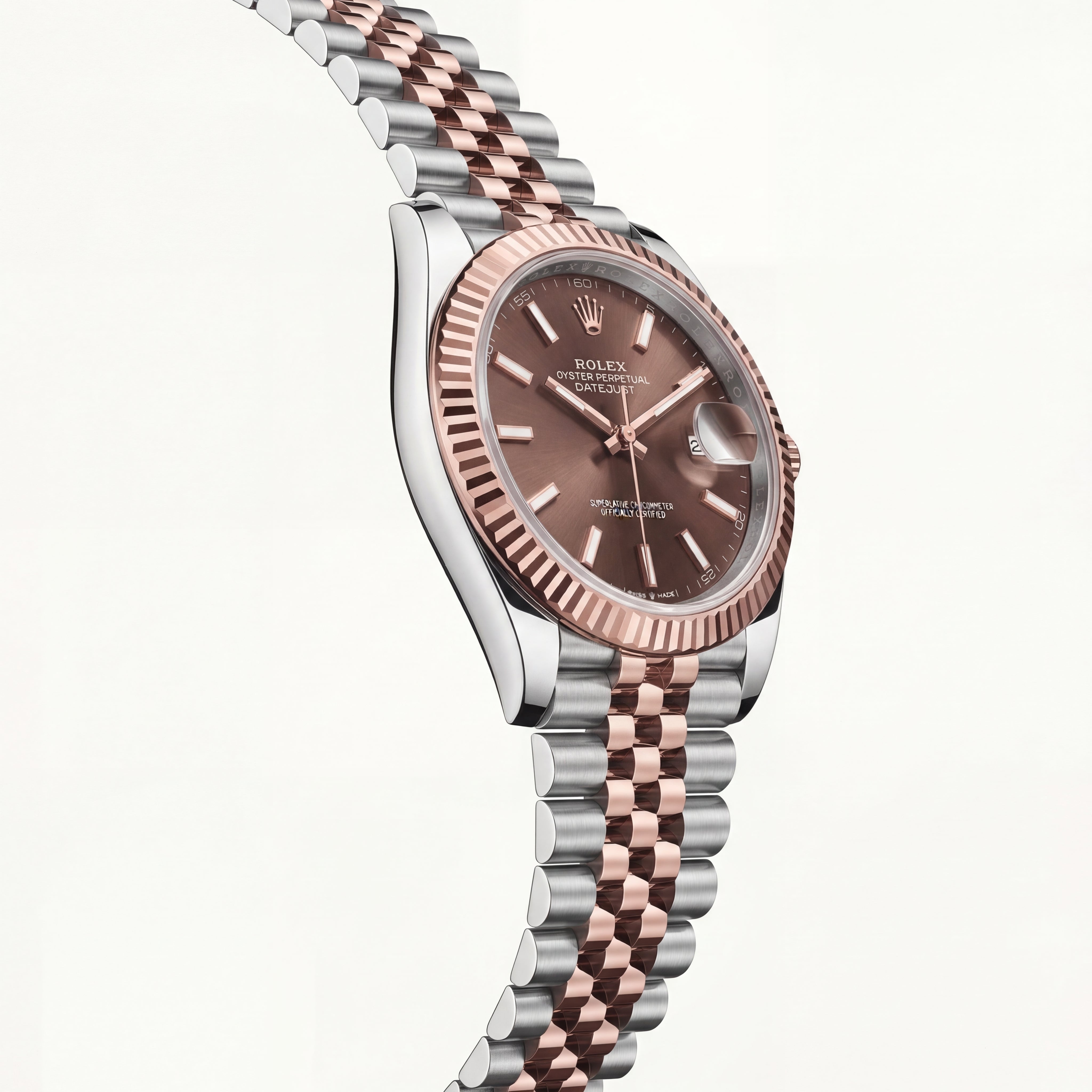 Luxury Two-Tone Stainless Steel Watch Fluted Bezel Chocolate Sunburst Dial Date Display Automatic Watch – Men