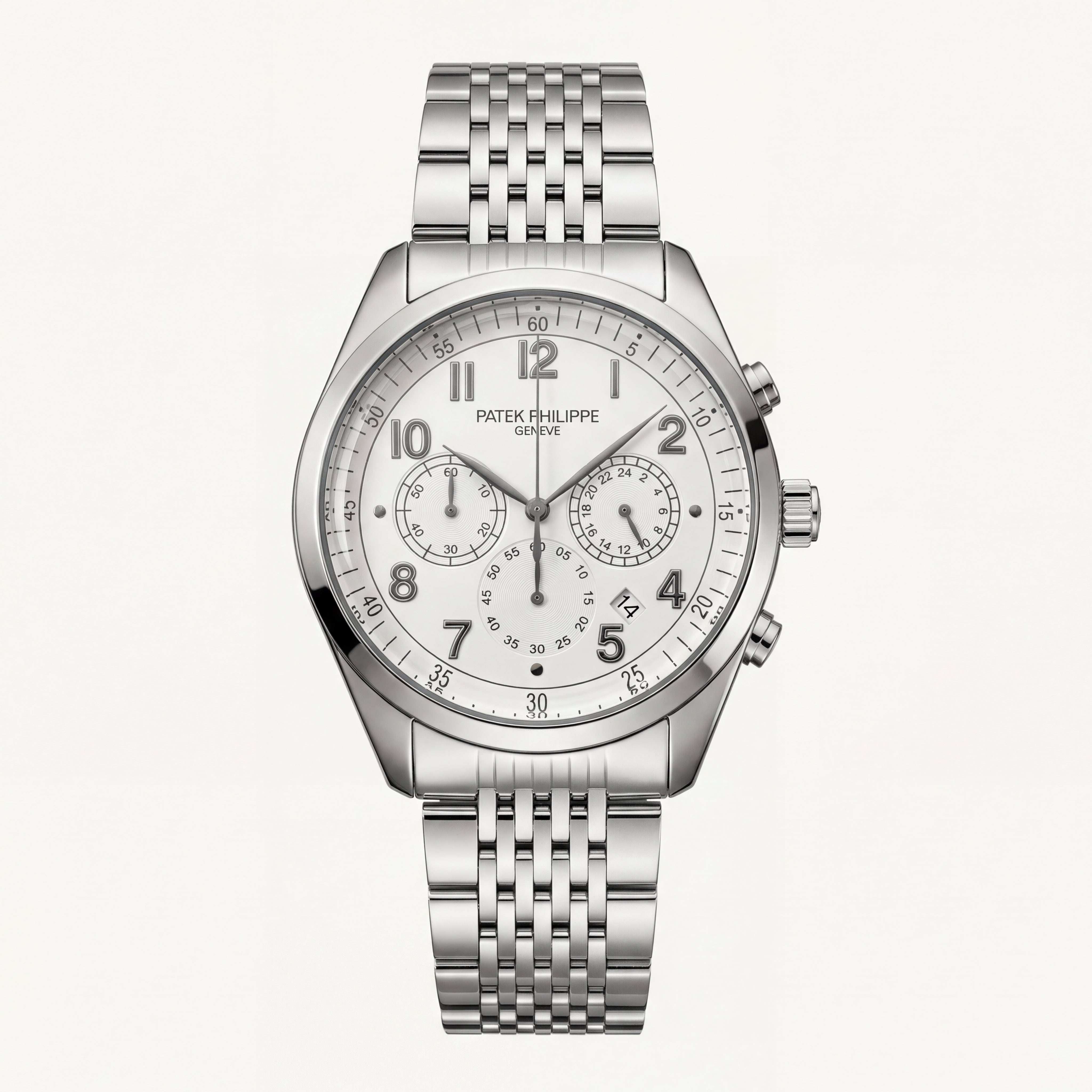 Luxury Silver Stainless Steel Chronograph Watch Silver Dial Arabic Numerals Multi-Subdial Date Display – Men