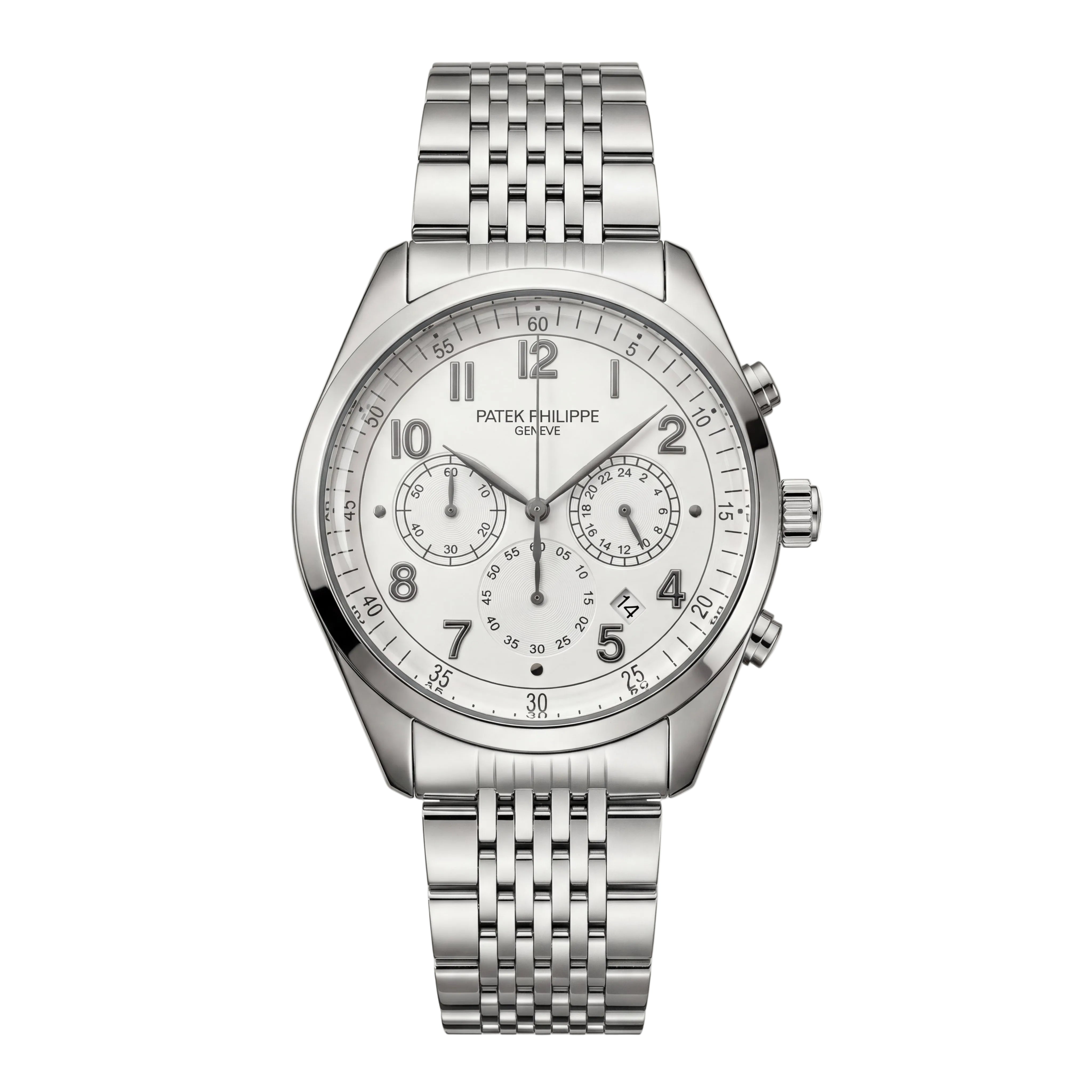 Luxury Silver Stainless Steel Chronograph Watch Silver Dial Arabic Numerals Multi-Subdial Date Display – Men