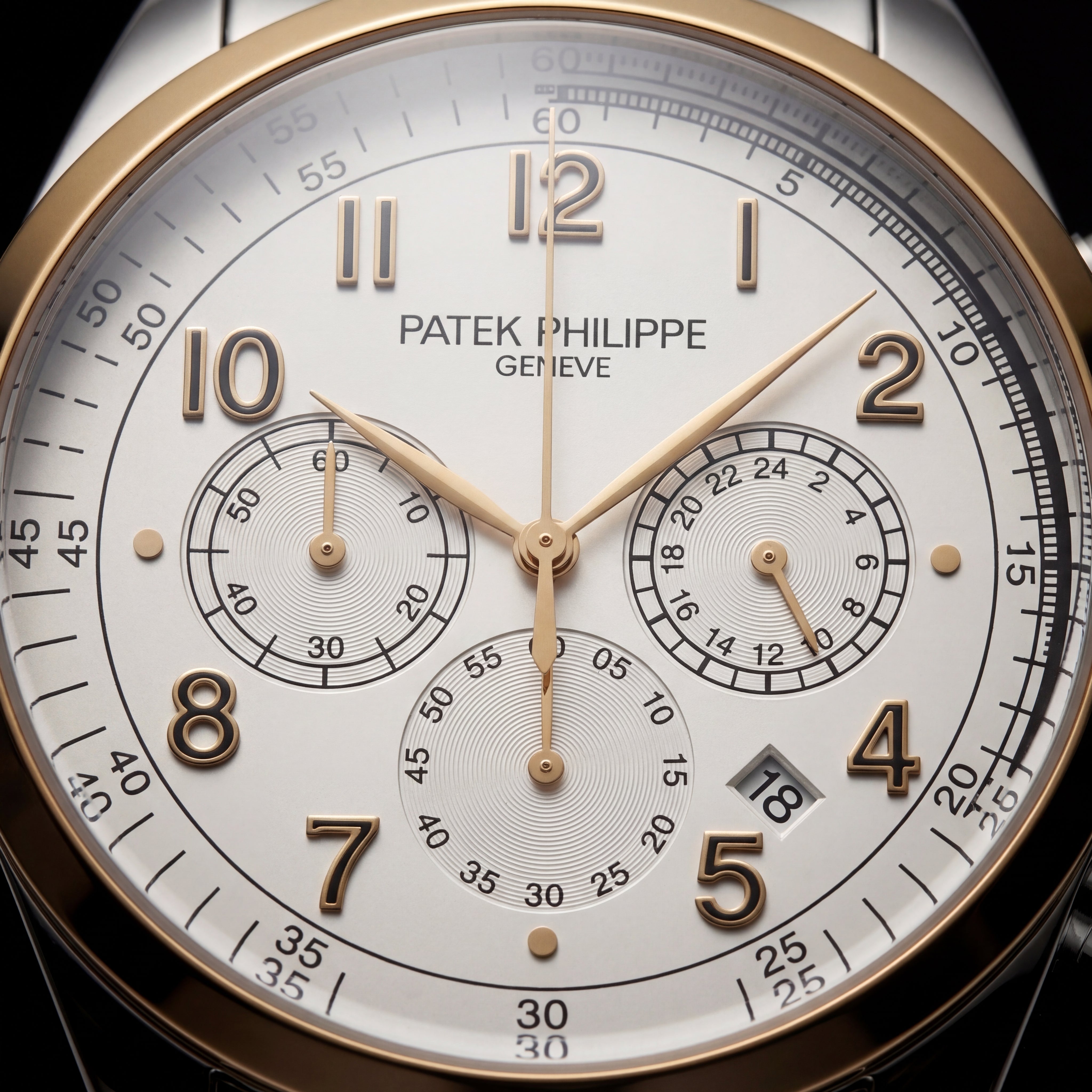 Luxury Two-Tone Stainless Steel Chronograph Watch Gold Bezel Silver Dial Arabic Numerals Multi-Subdial Date Display – Men
