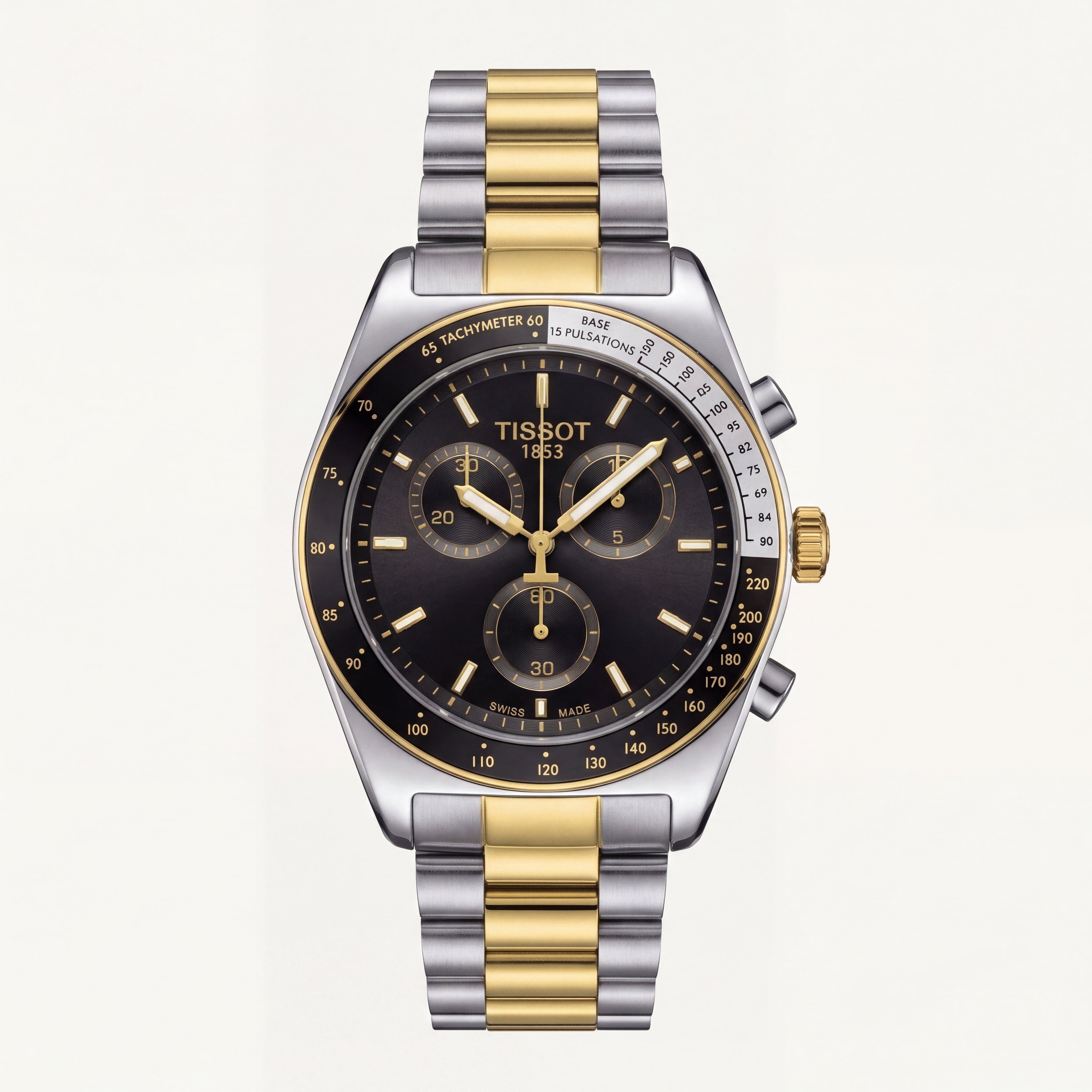Luxury Two-Tone Stainless Steel Chronograph Tachymeter Black Dial Premium Bracelet Watch – Men