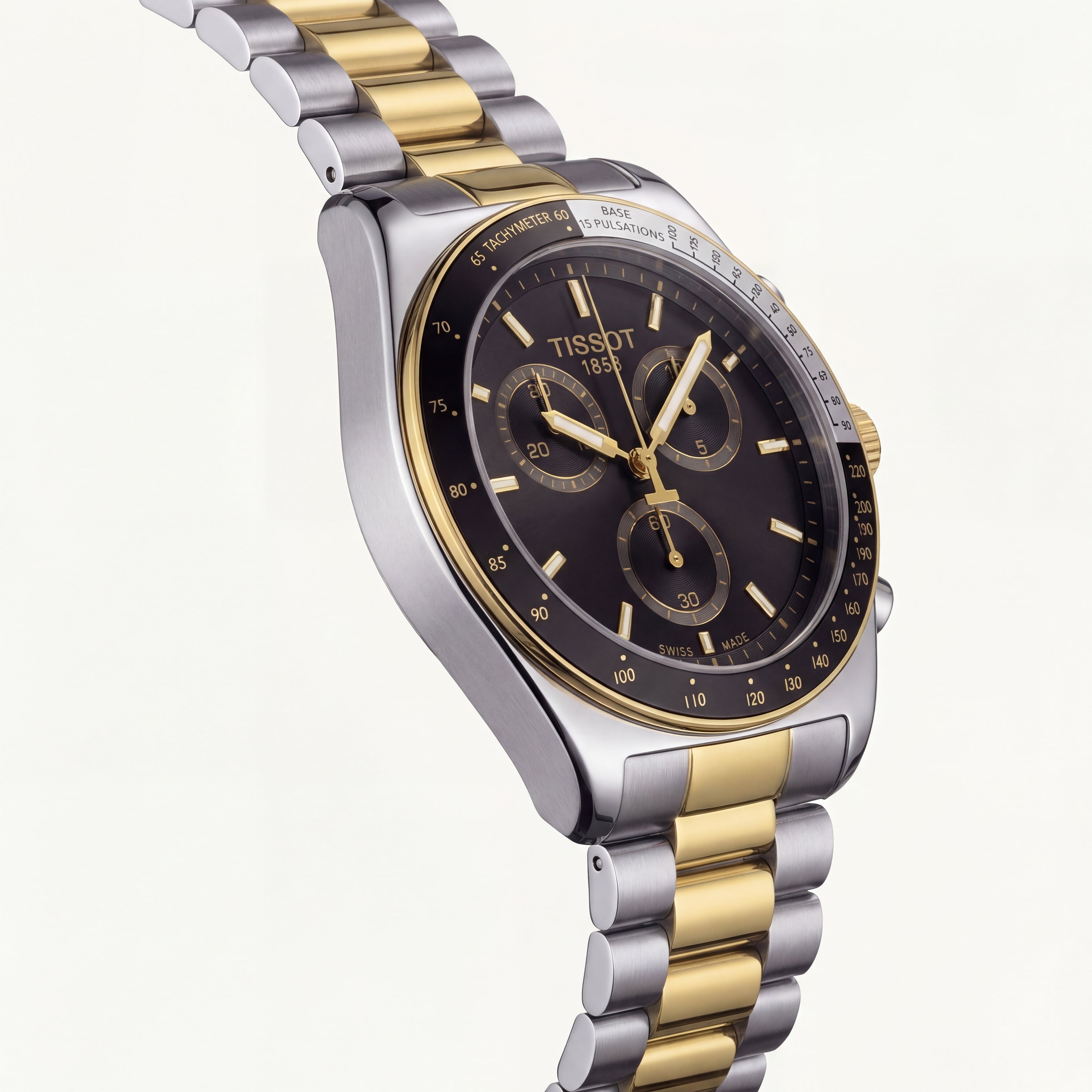 Luxury Two-Tone Stainless Steel Chronograph Tachymeter Black Dial Premium Bracelet Watch – Men