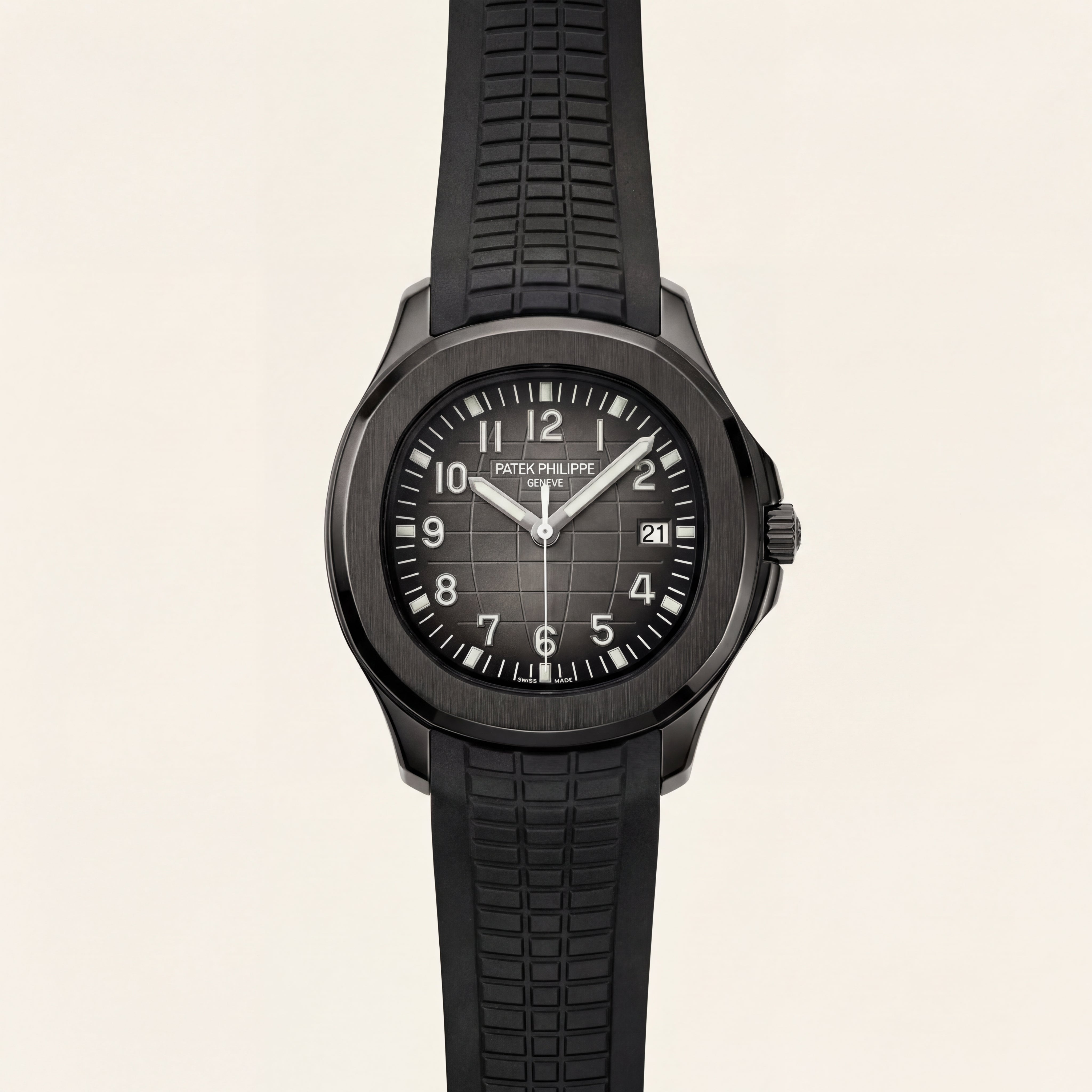 Luxury Black Sport Watch Matte Black Steel Case Charcoal Grid Dial Premium Rubber Strap Automatic Watch – Men