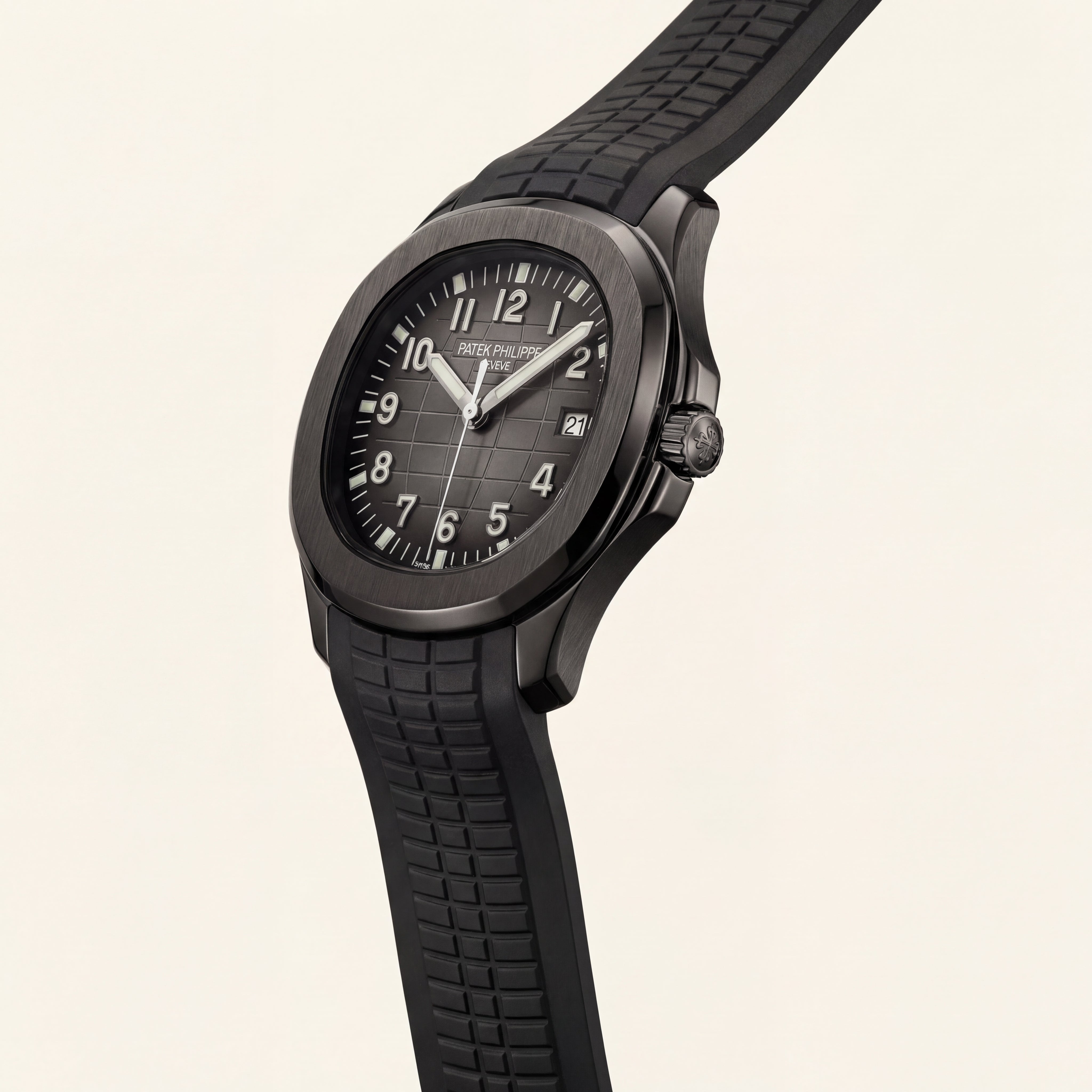 Luxury Black Sport Watch Matte Black Steel Case Charcoal Grid Dial Premium Rubber Strap Automatic Watch – Men