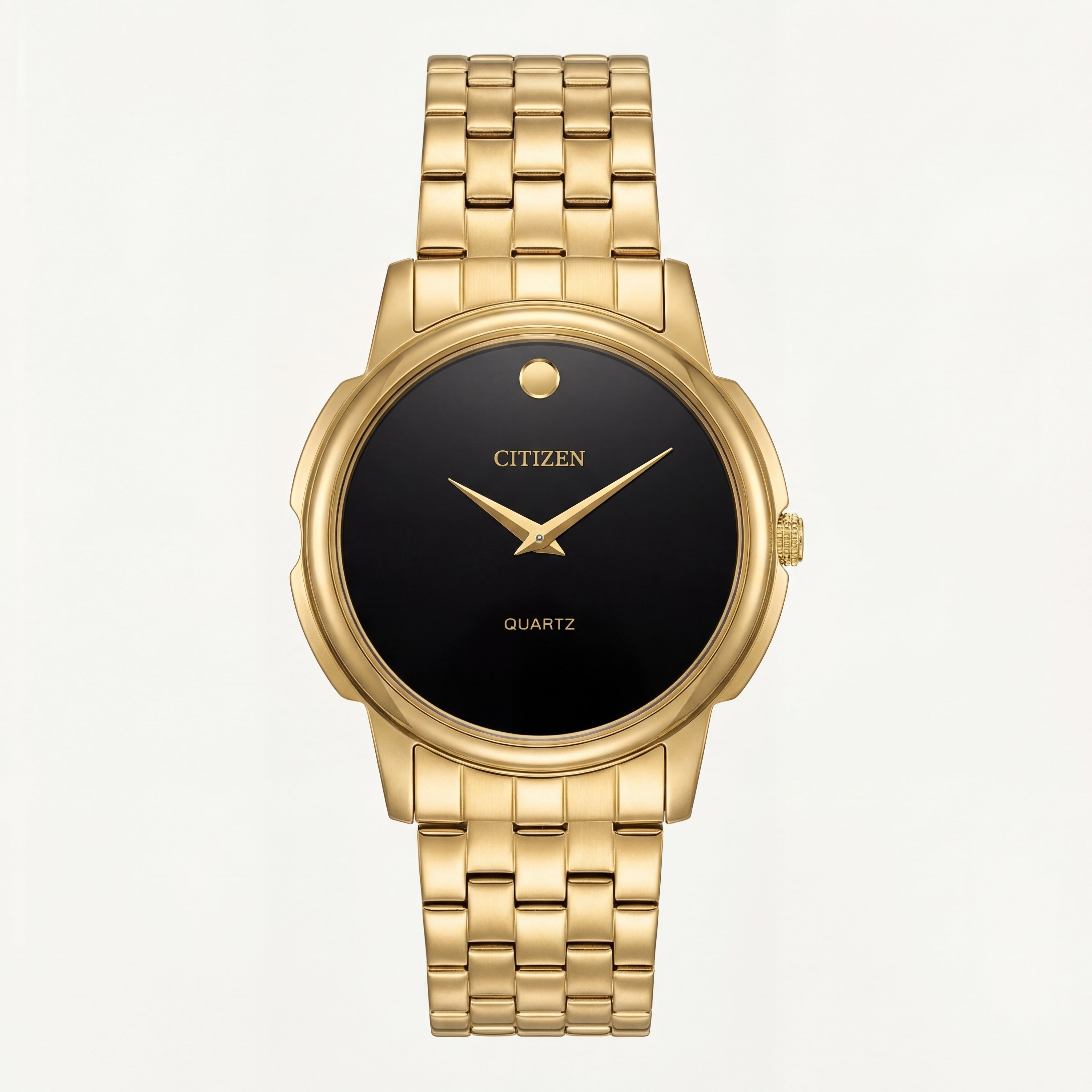 Luxury Gold Stainless Steel Minimalist Watch Black Dial Slim Hands Quartz Dress Watch – Men