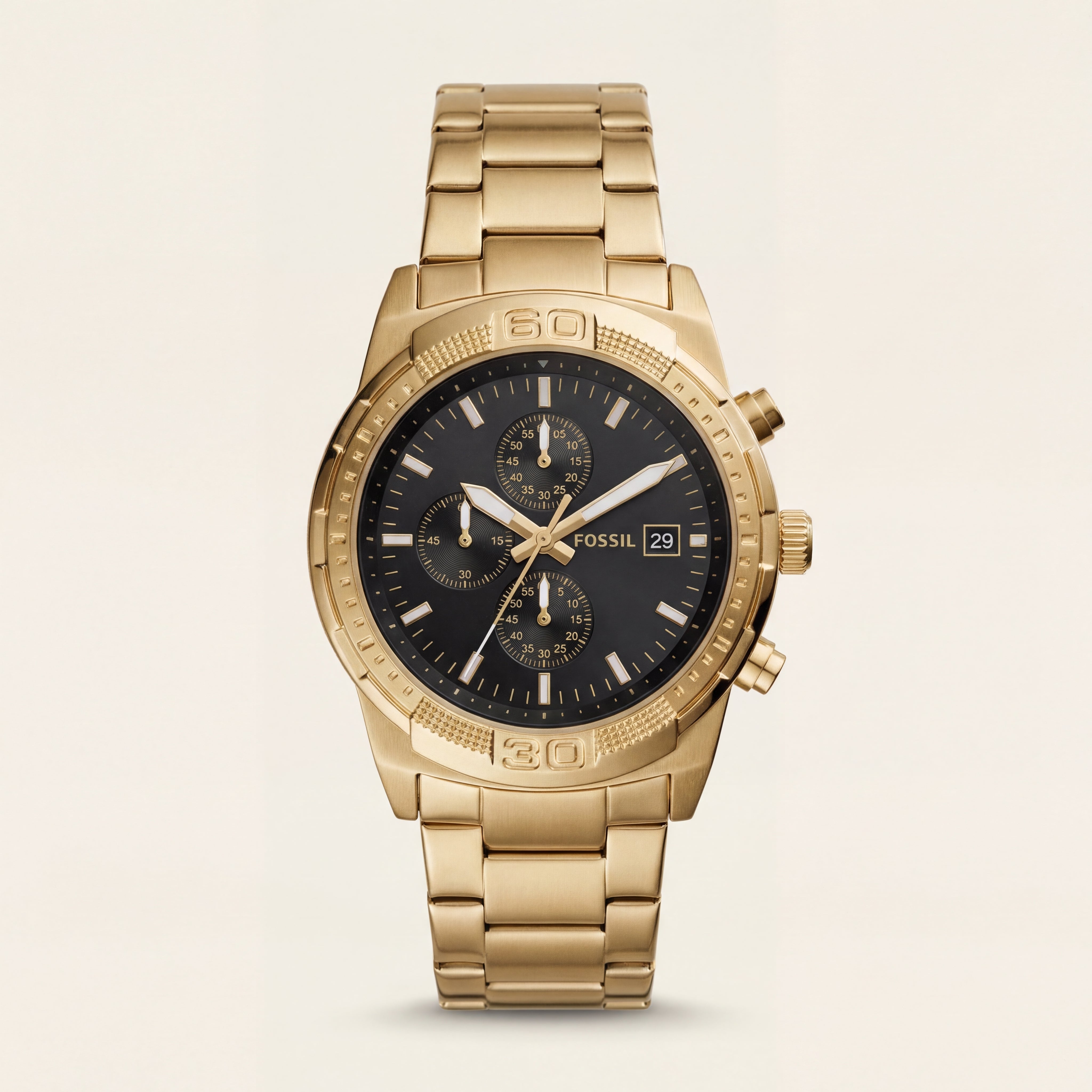 Luxury Gold Stainless Steel Chronograph Watch Black Dial Multi-Subdial Date Display Sport Watch – Men
