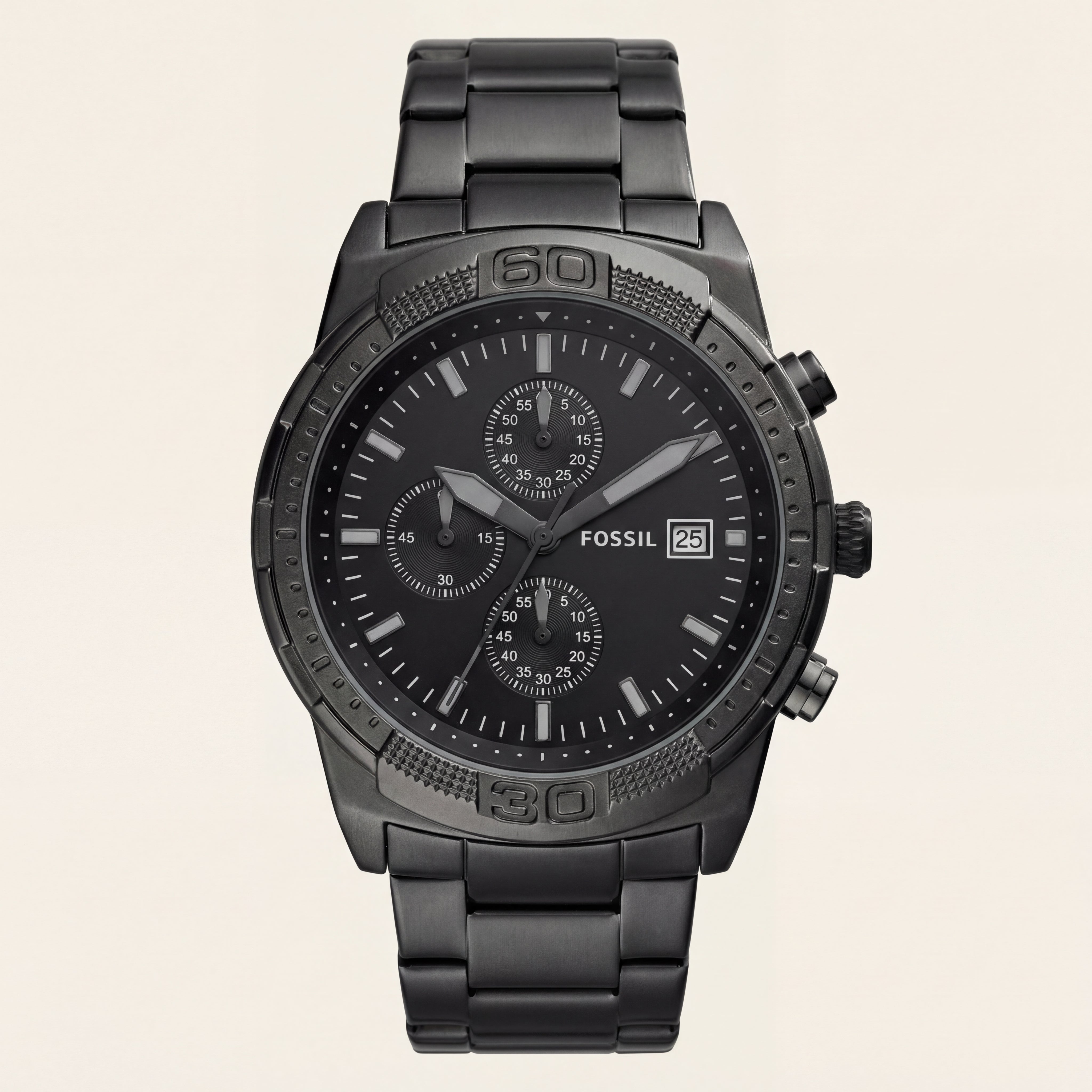 Luxury Black Stainless Steel Chronograph Watch Matte Black Dial Multi-Subdial Date Display Sport Watch – Men
