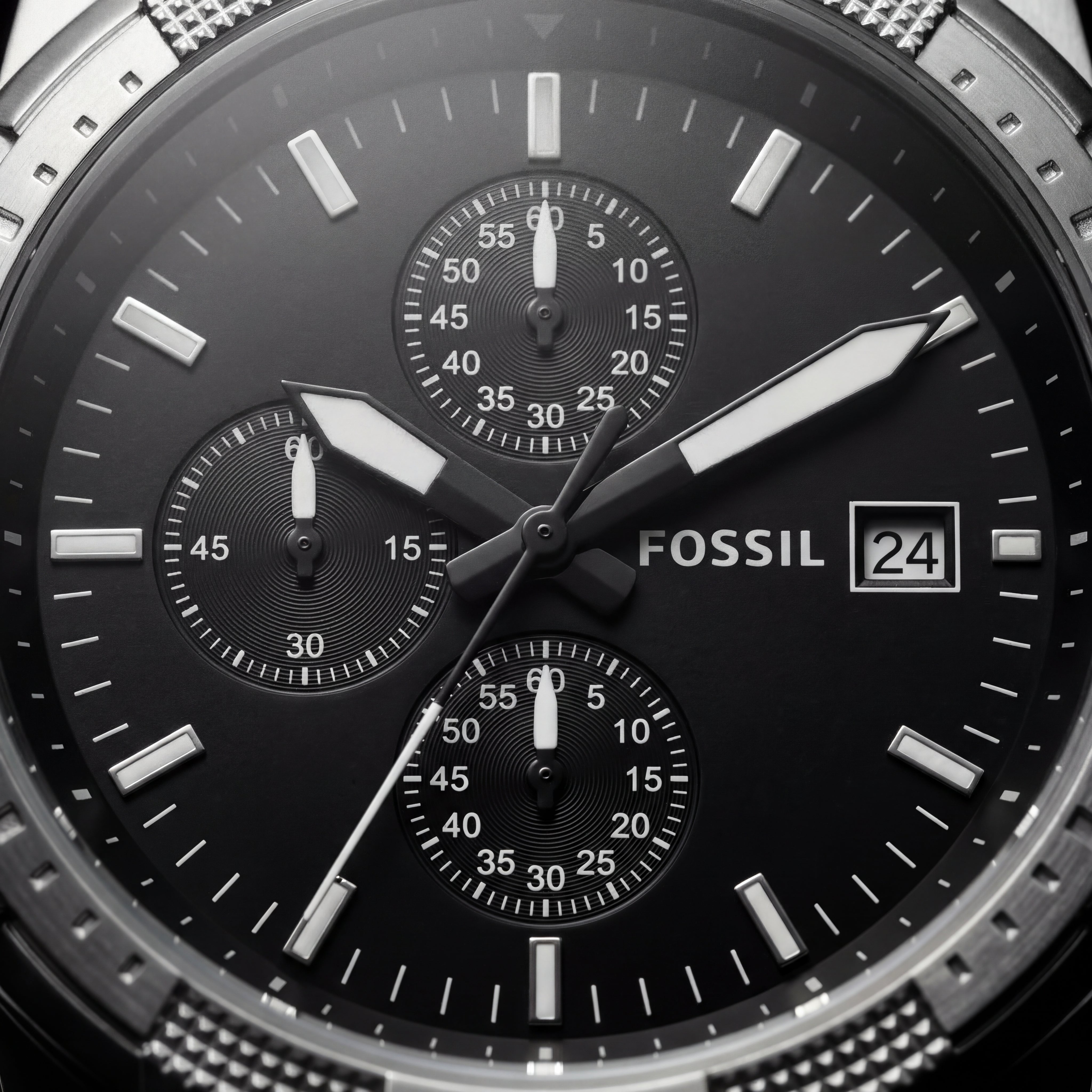 Luxury Silver Stainless Steel Chronograph Watch Black Dial Multi-Subdial Date Display Sport Watch – Men