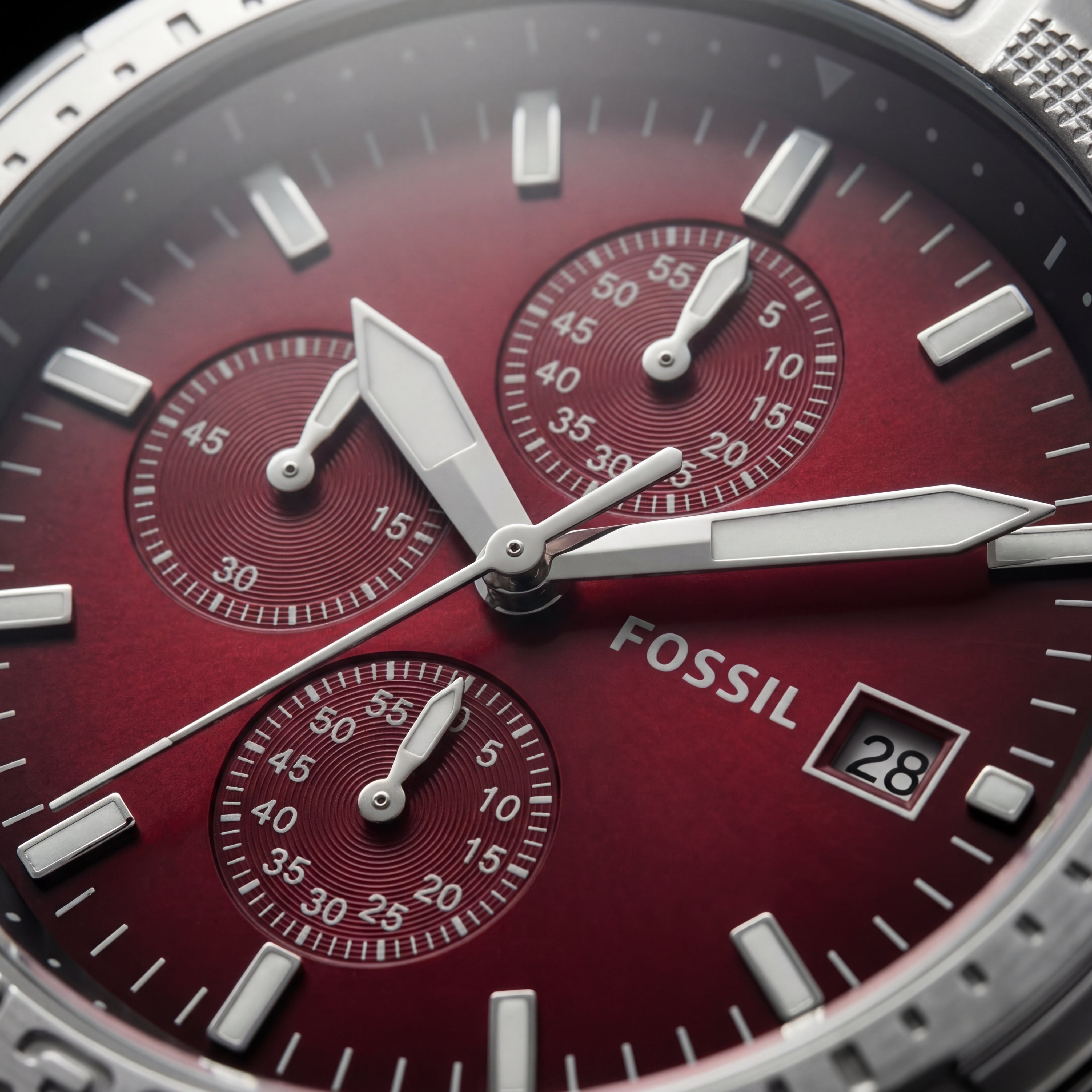 Premium Silver Stainless Steel Chronograph Watch Red Sunburst Dial Date Display Sport Luxury Watch – Men