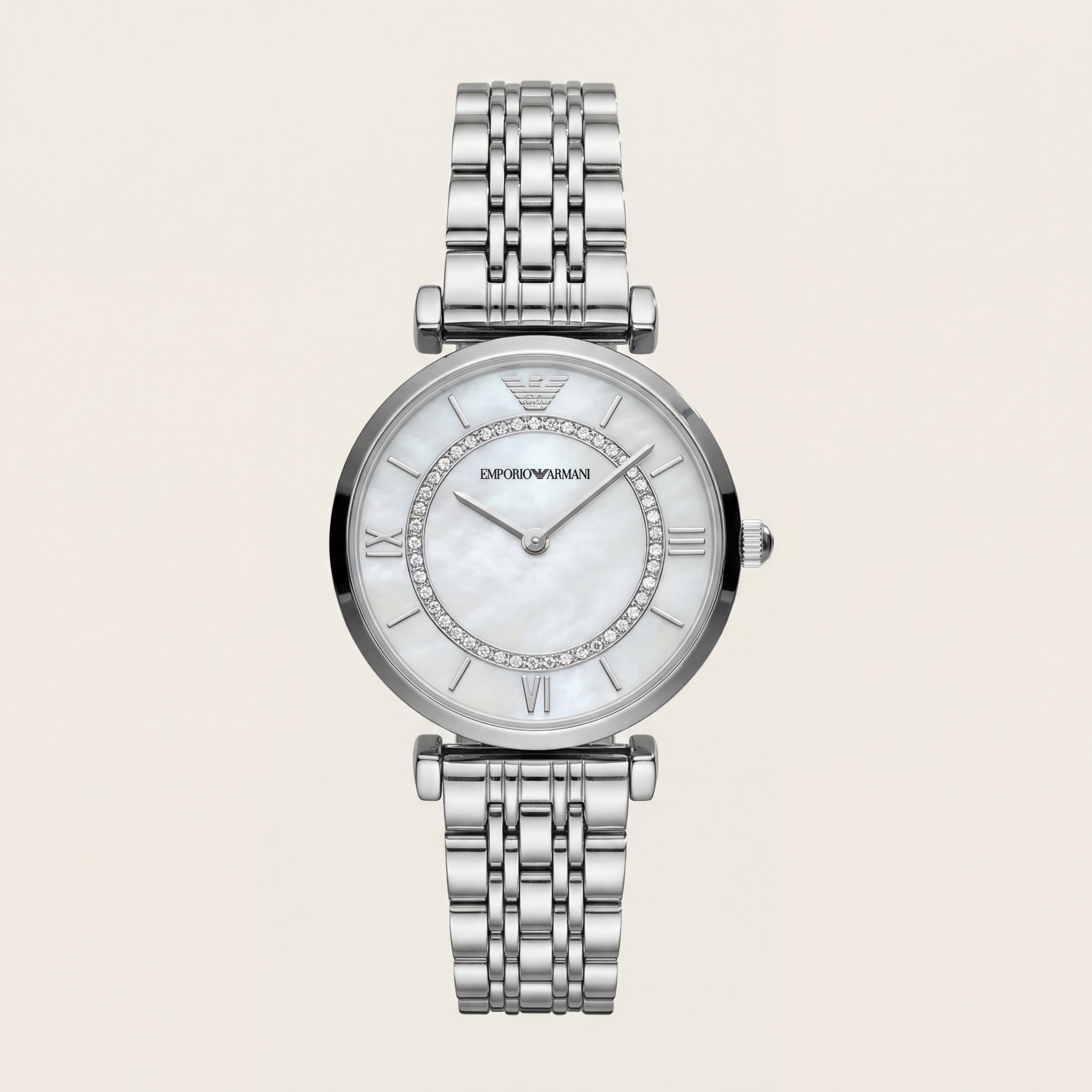 Silver Mother-of-Pearl Crystal Ring Watch – Luxe Edition