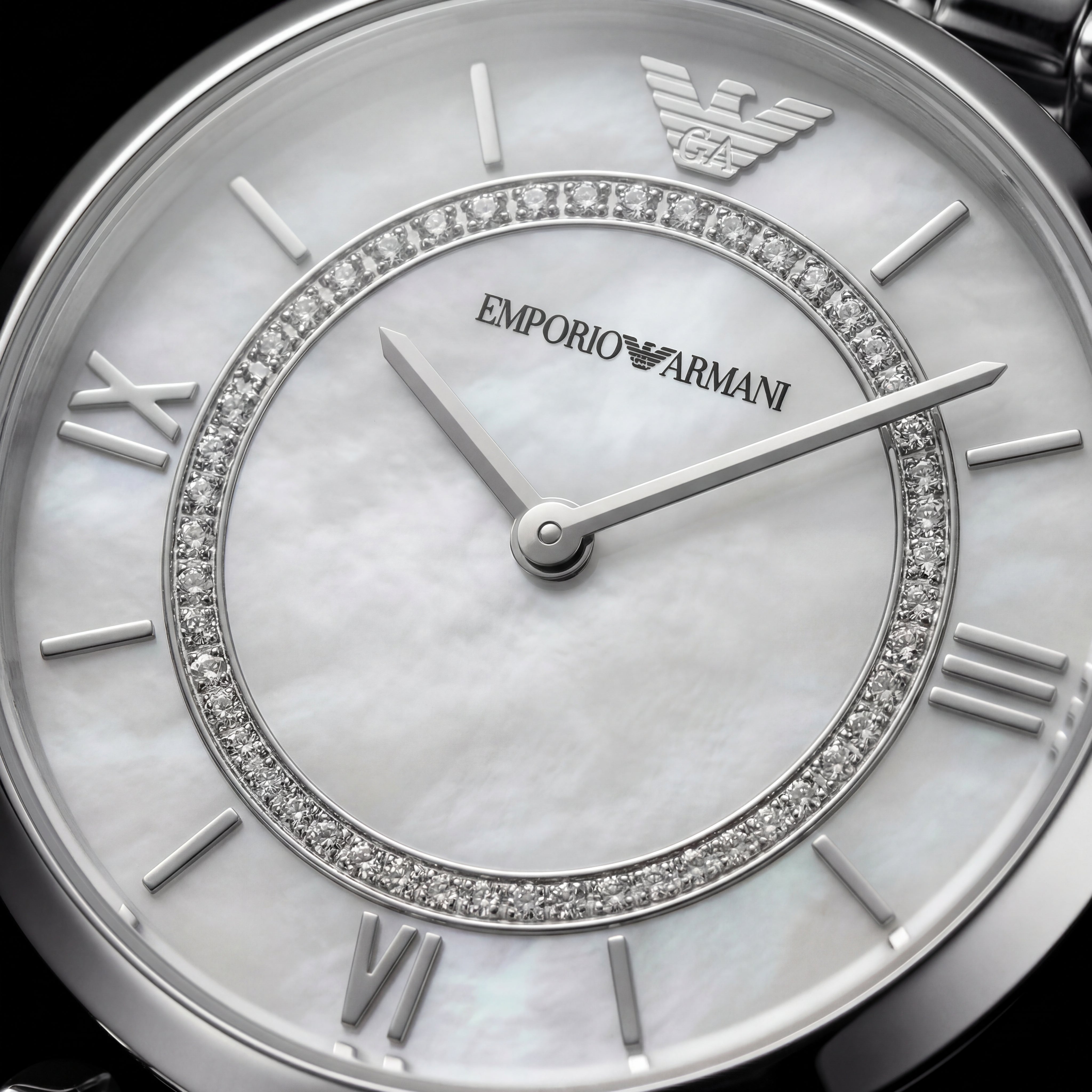 Silver Mother-of-Pearl Crystal Ring Watch – Luxe Edition