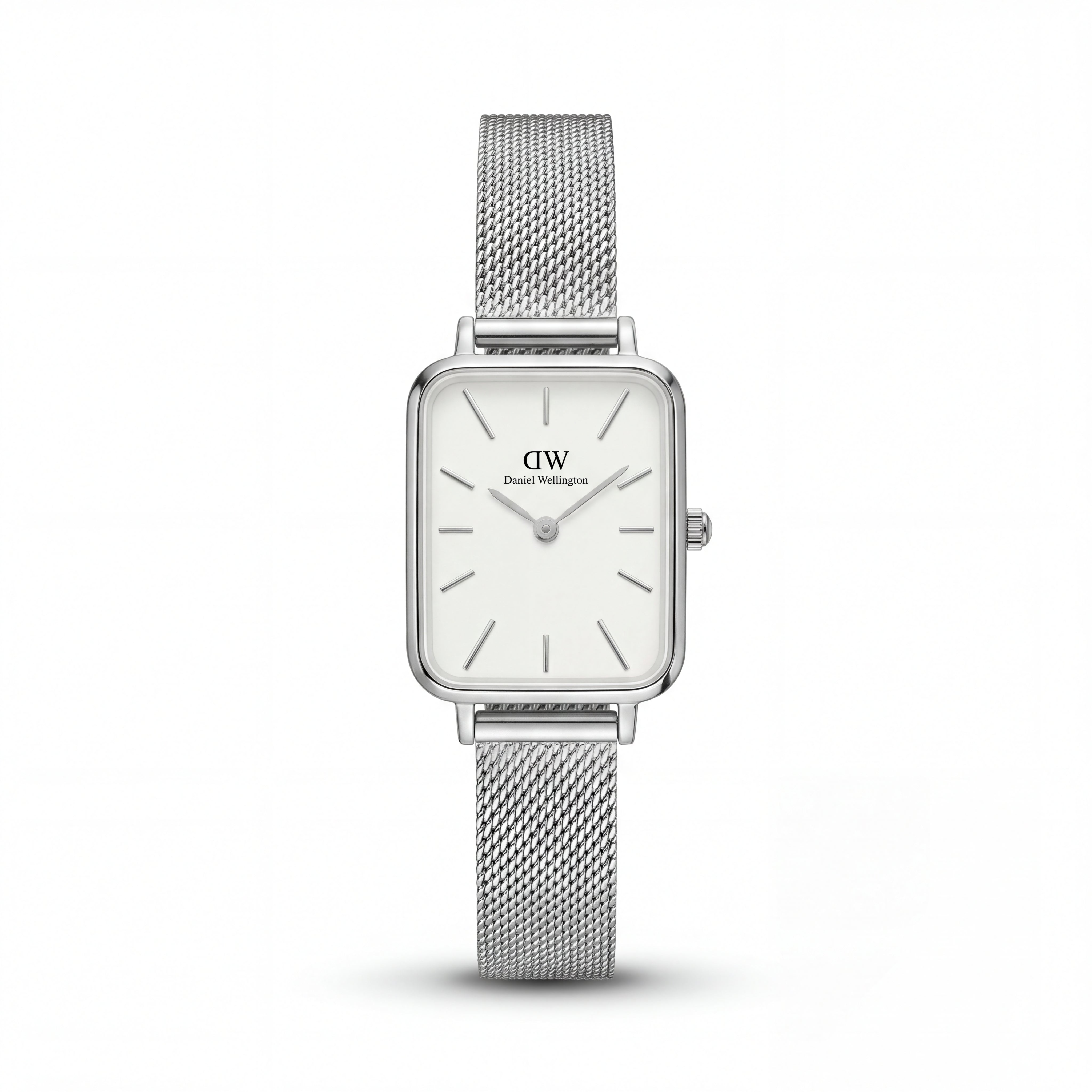 Classic White Rectangular Dial Silver Mesh Minimal Watch