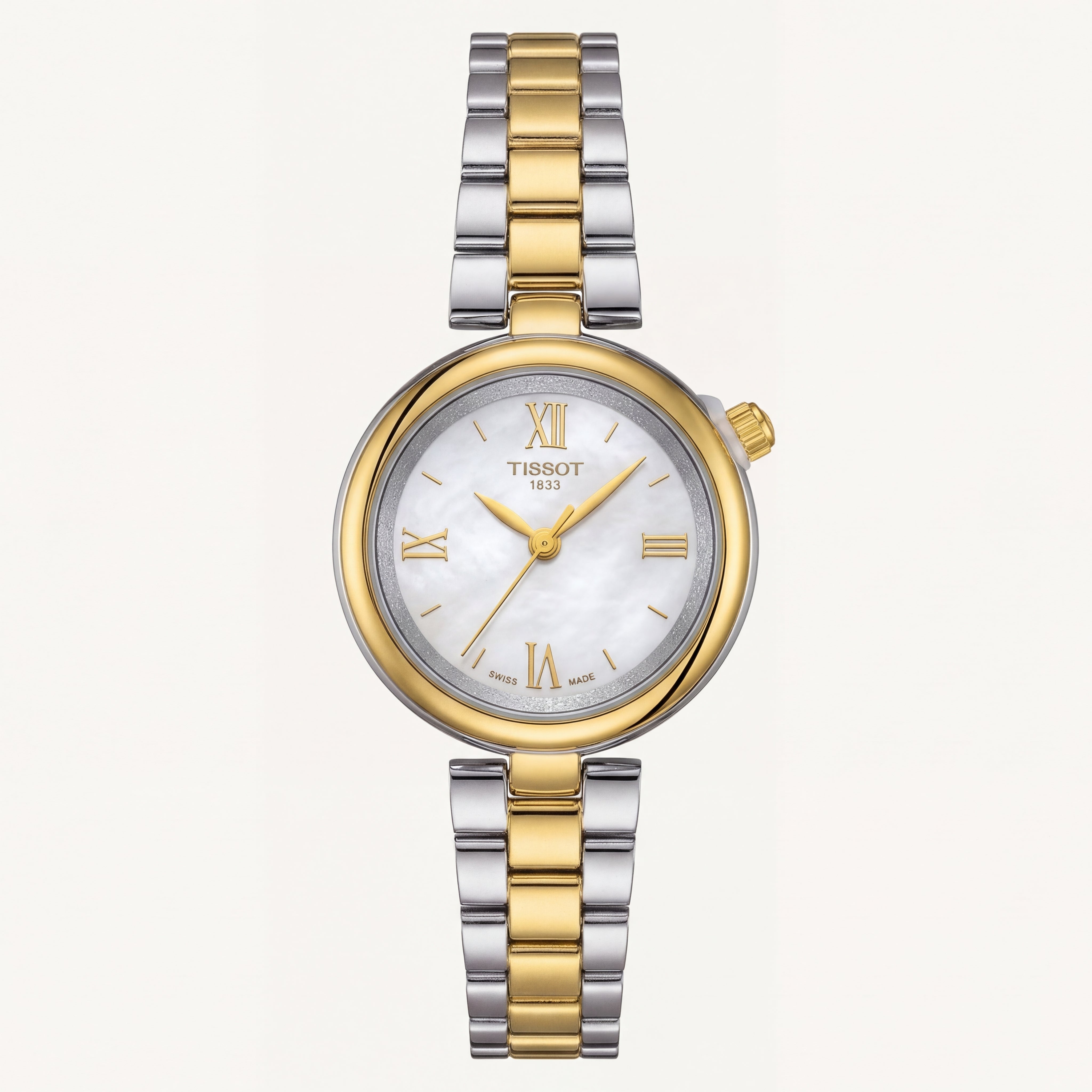 Two-Tone Gold & Steel Roman Numeral Mother-of-Pearl Dial Elegant Bracelet Watch – Women