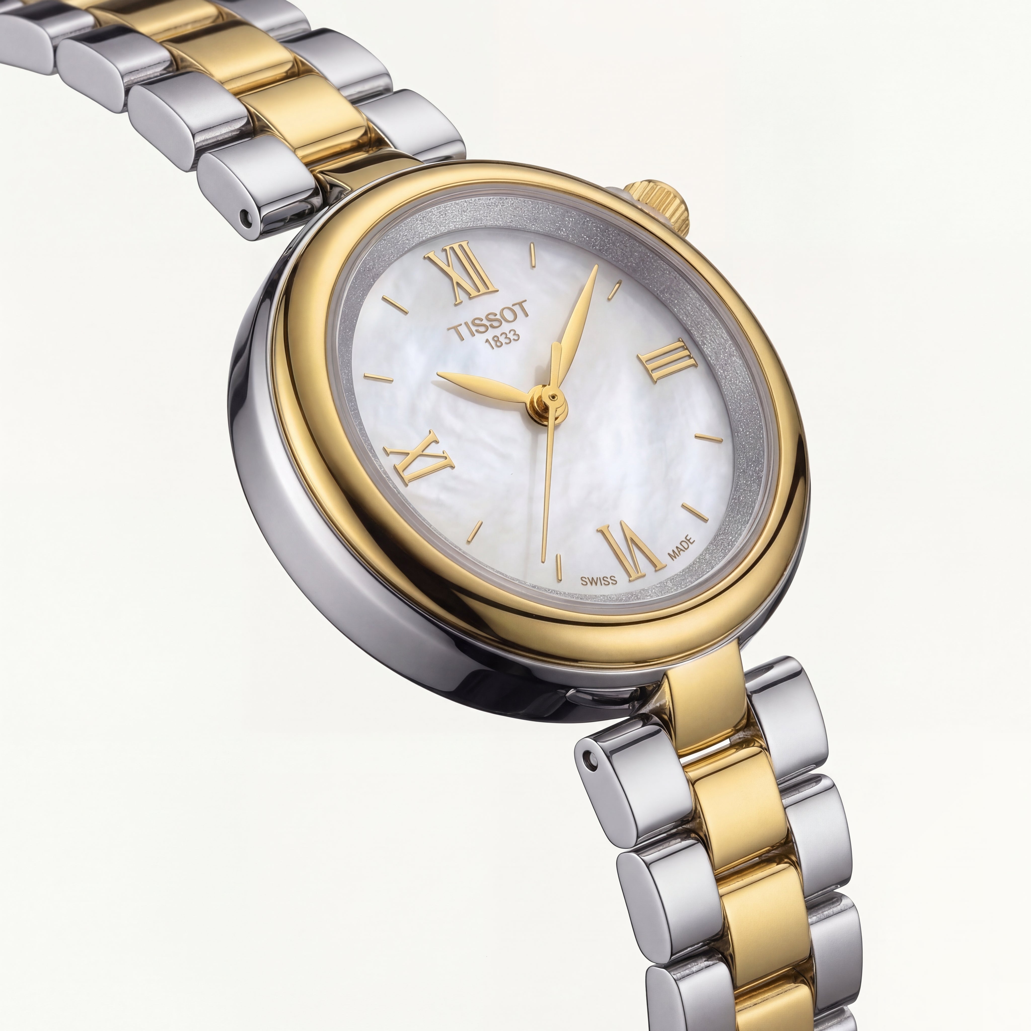 Two-Tone Gold & Steel Roman Numeral Mother-of-Pearl Dial Elegant Bracelet Watch – Women