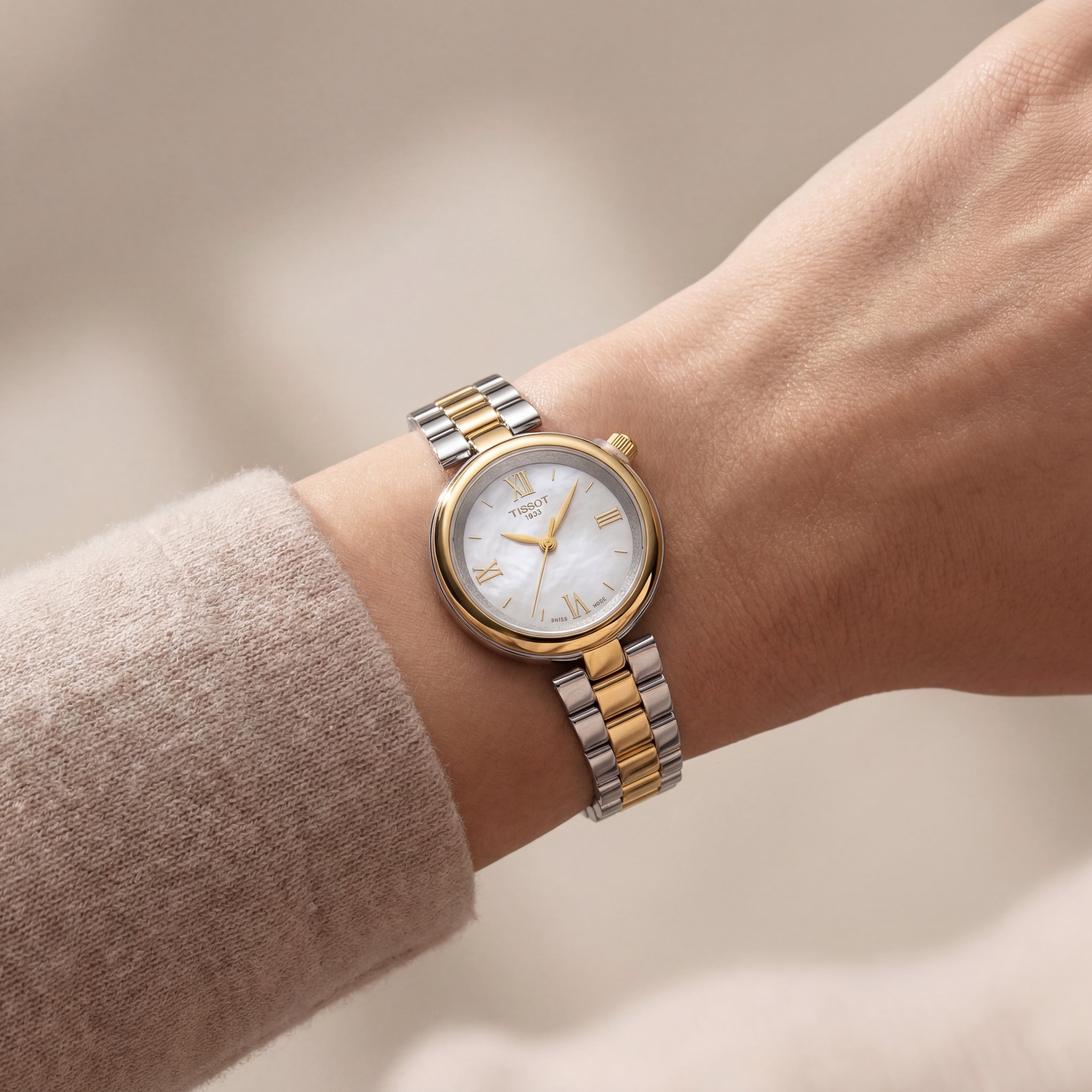 Two-Tone Gold & Steel Roman Numeral Mother-of-Pearl Dial Elegant Bracelet Watch – Women