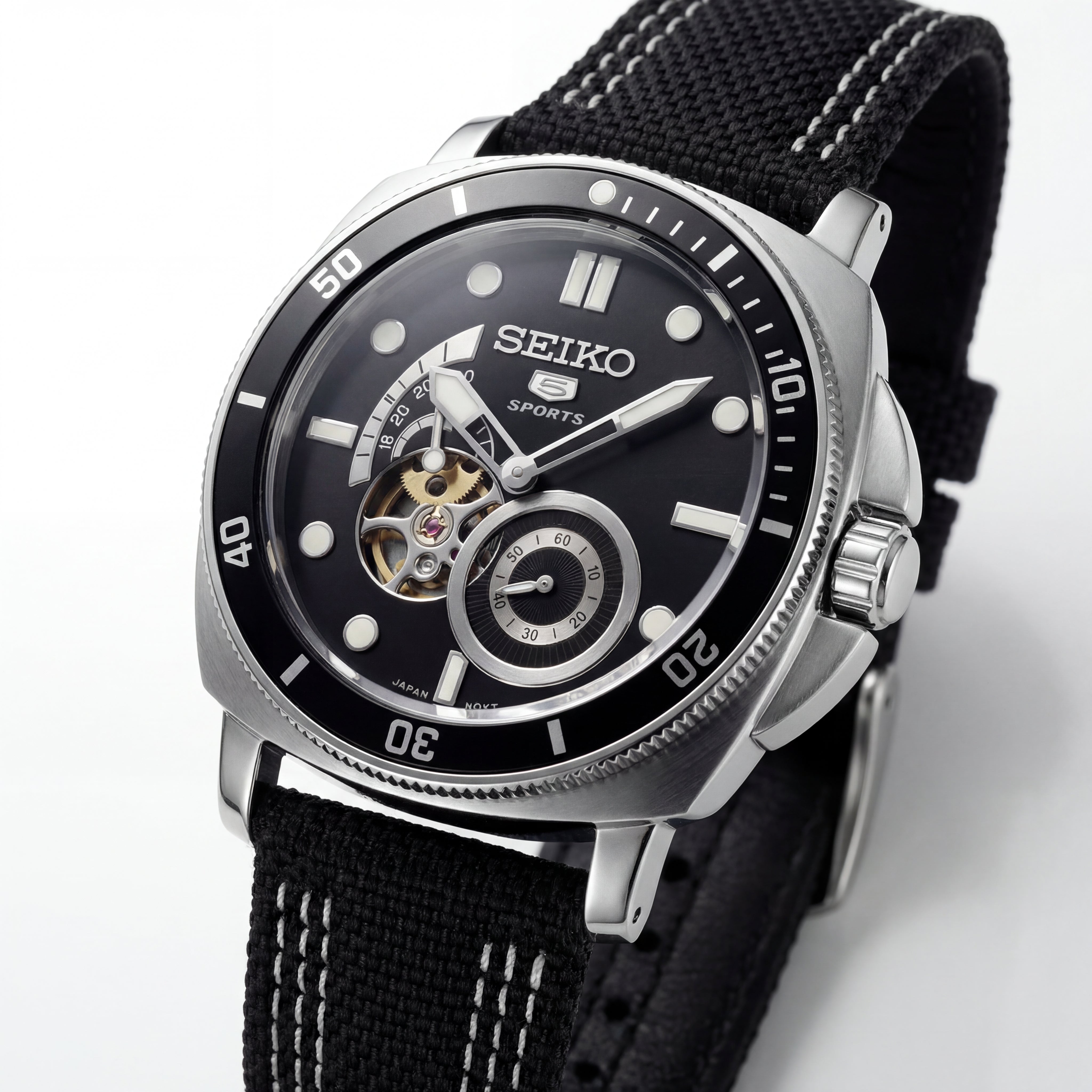 Premium Automatic Men’s Watch with Open Heart Dial & Black Strap