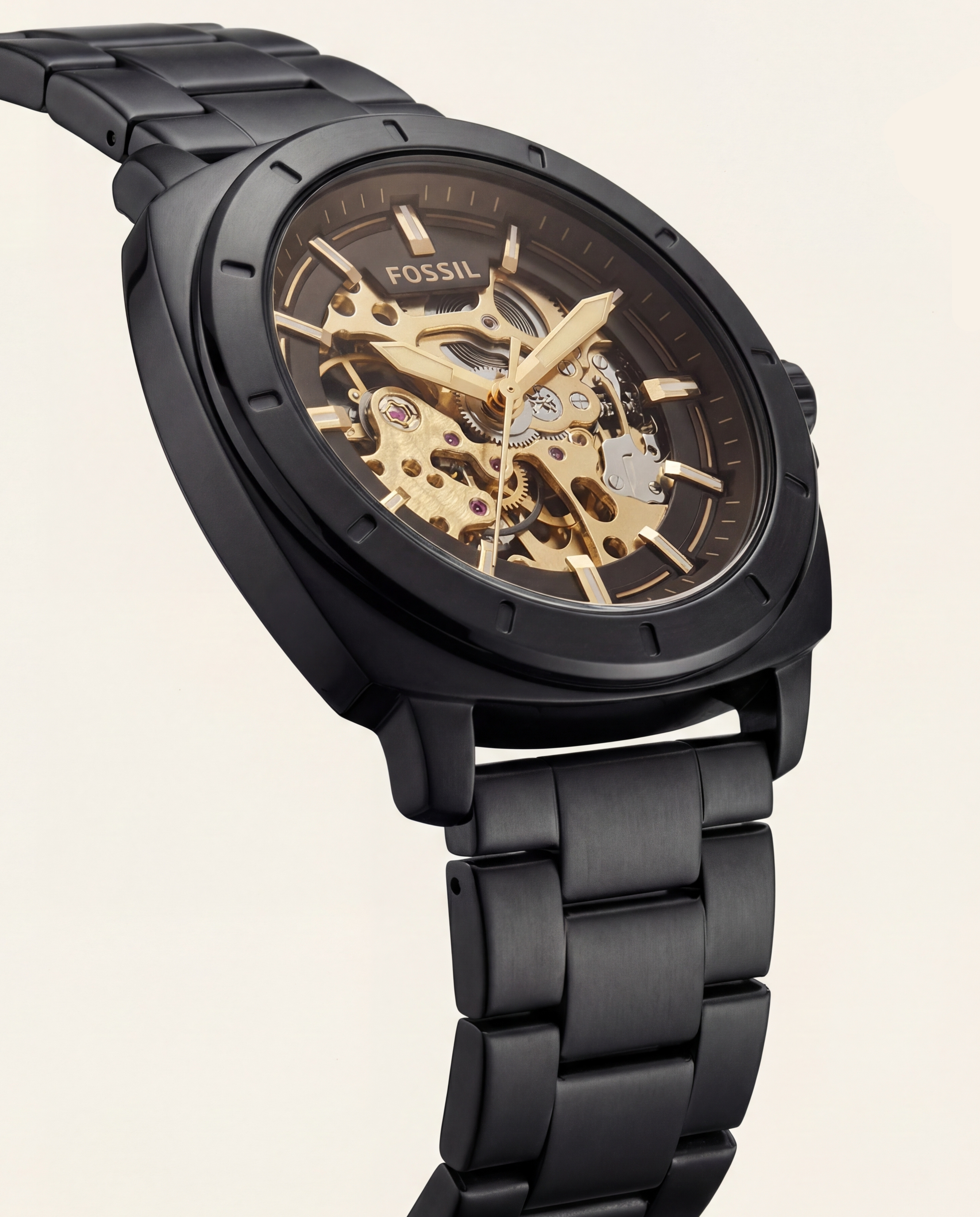 Luxury Skeleton Dial Black Stainless Steel Automatic Watch