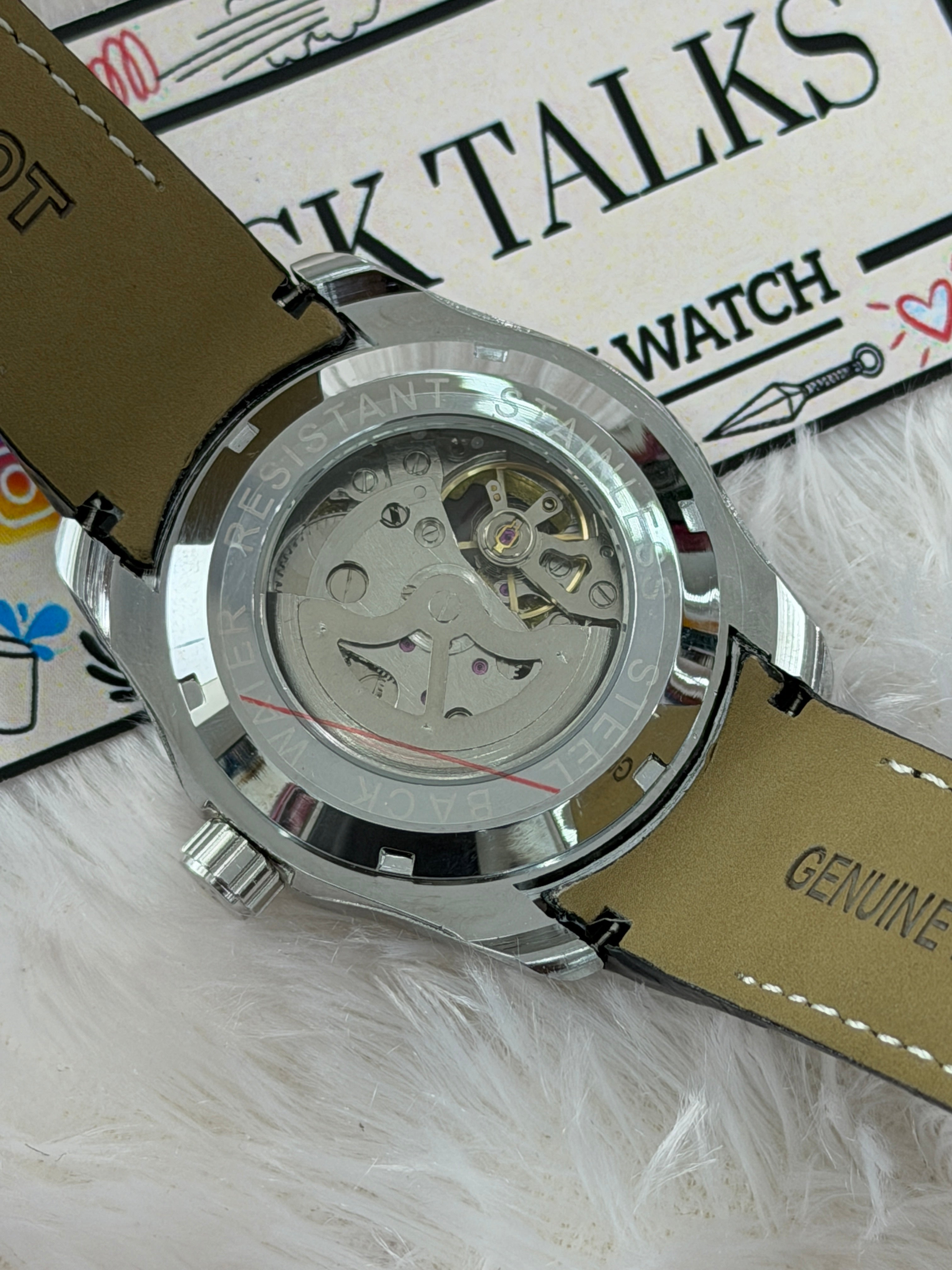 Premium Black Skeleton Dial Brown Leather Strap Watch – Men