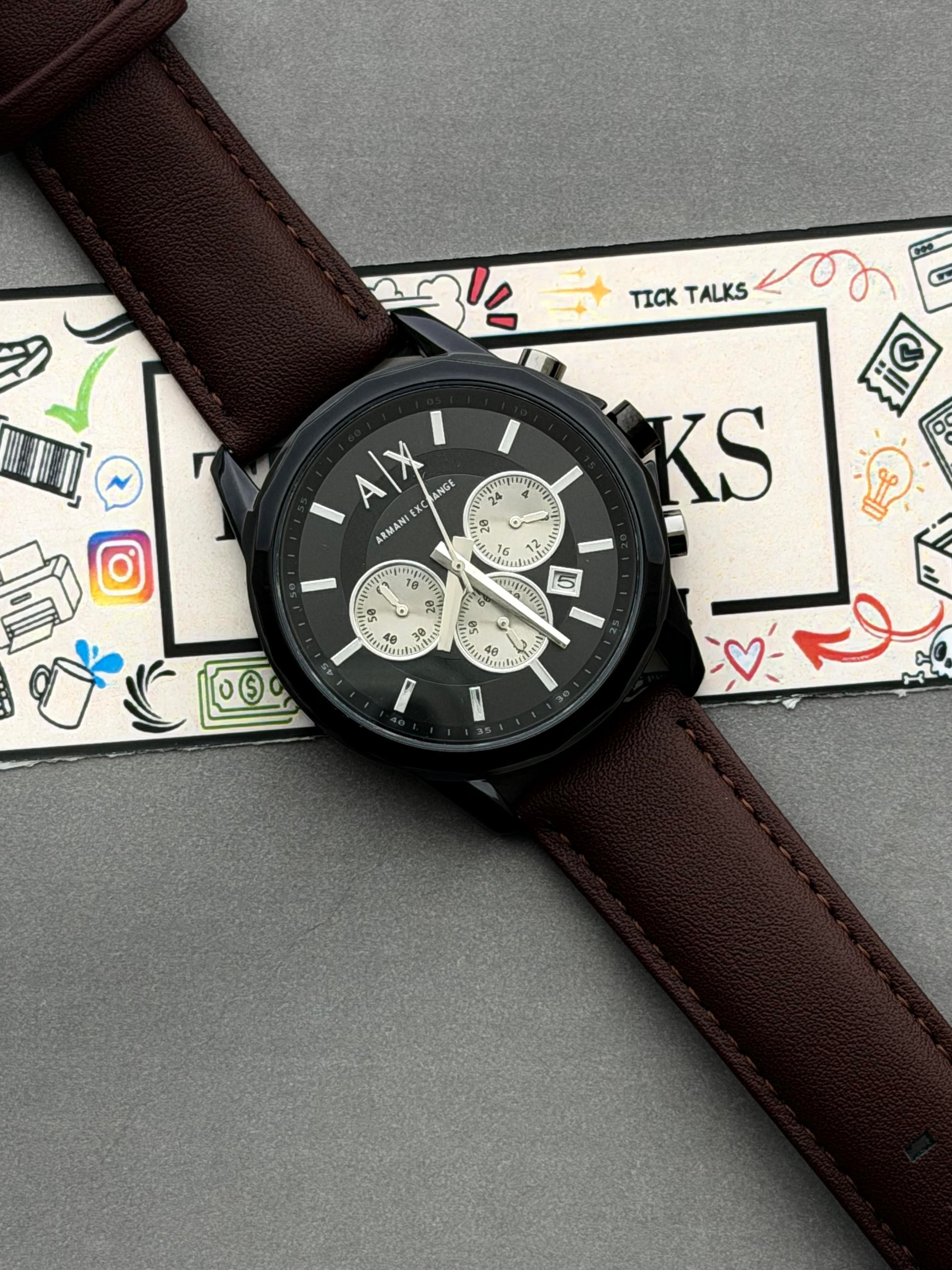 Premium Black Chronograph Leather Luxury Watch – Men