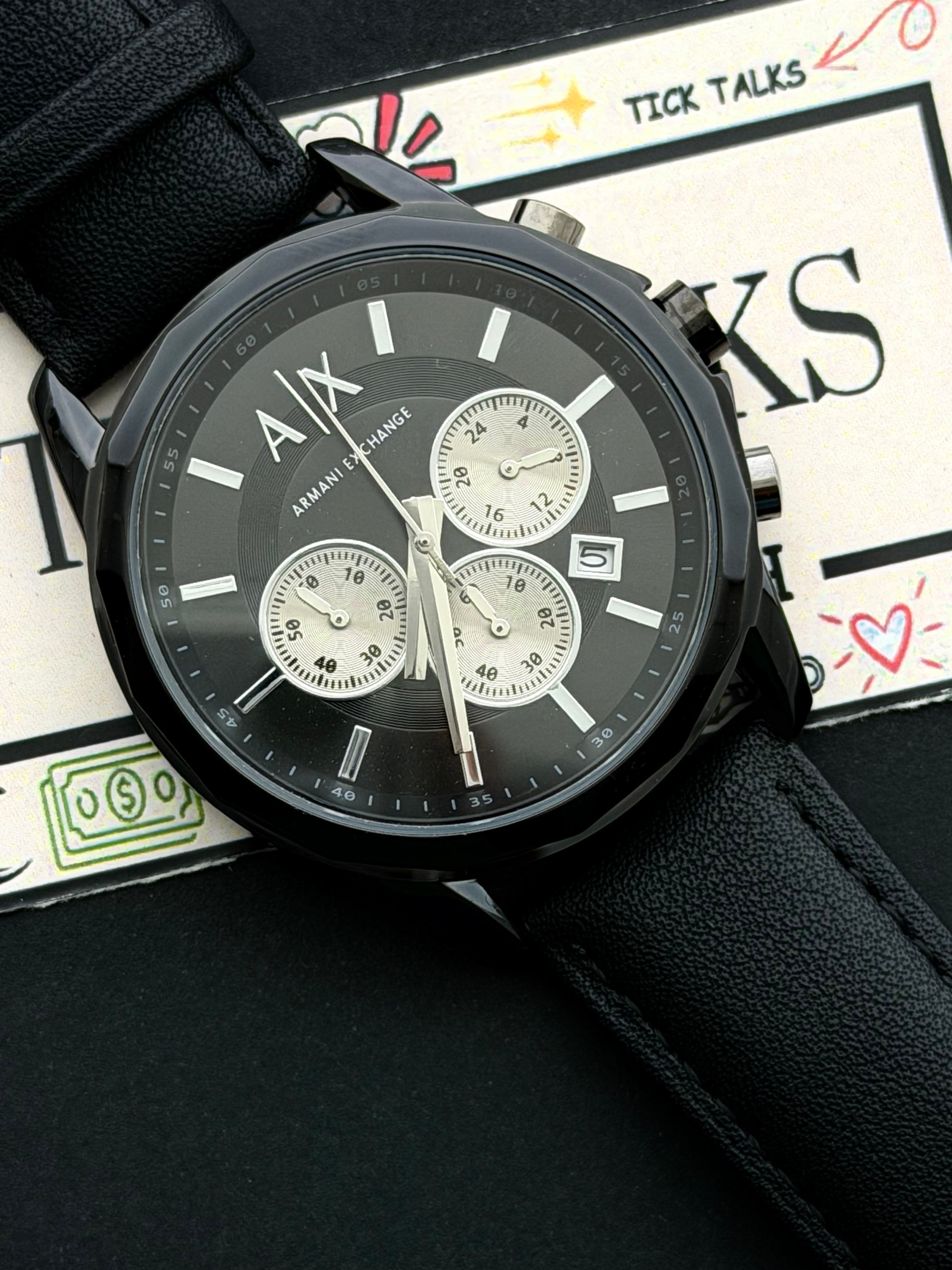 Premium Black Chronograph Leather Luxury Watch – Men