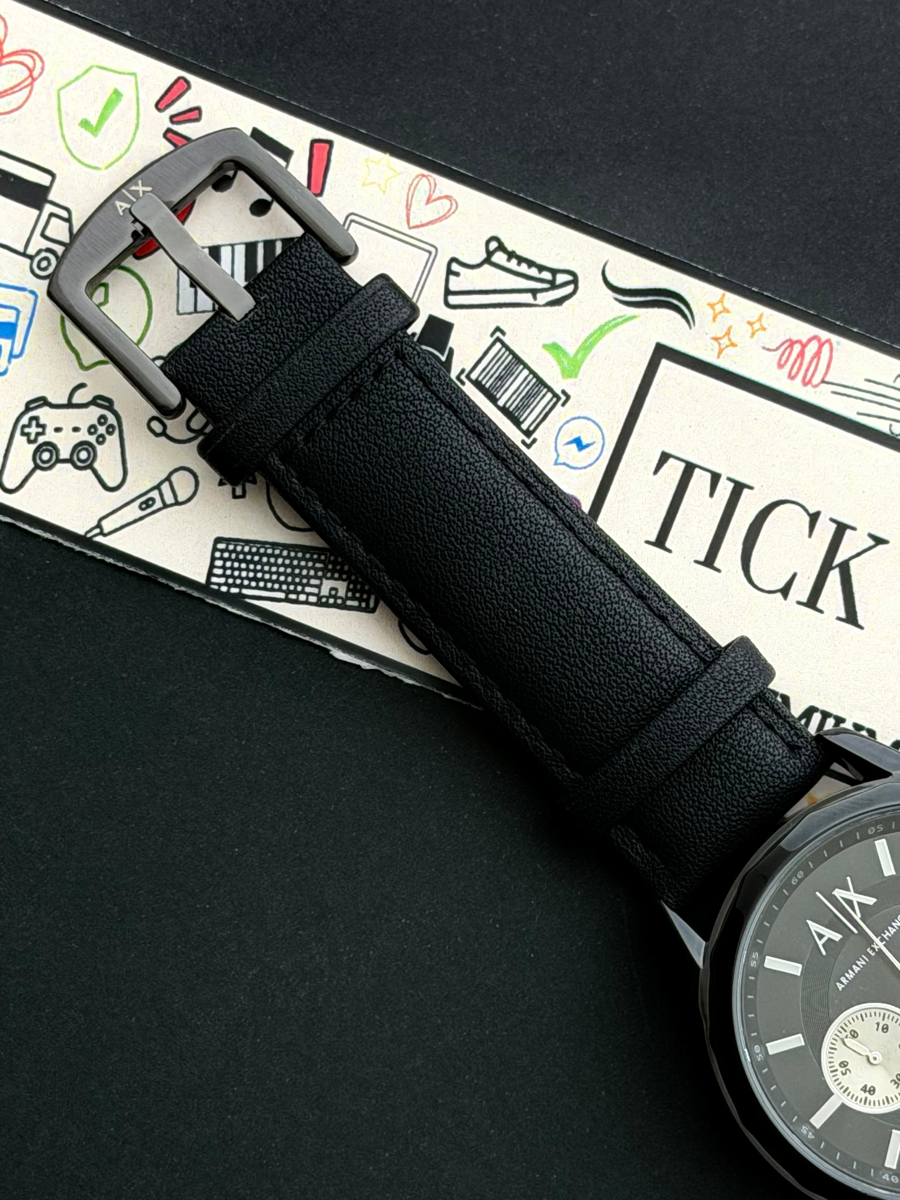 Premium Black Chronograph Leather Luxury Watch – Men
