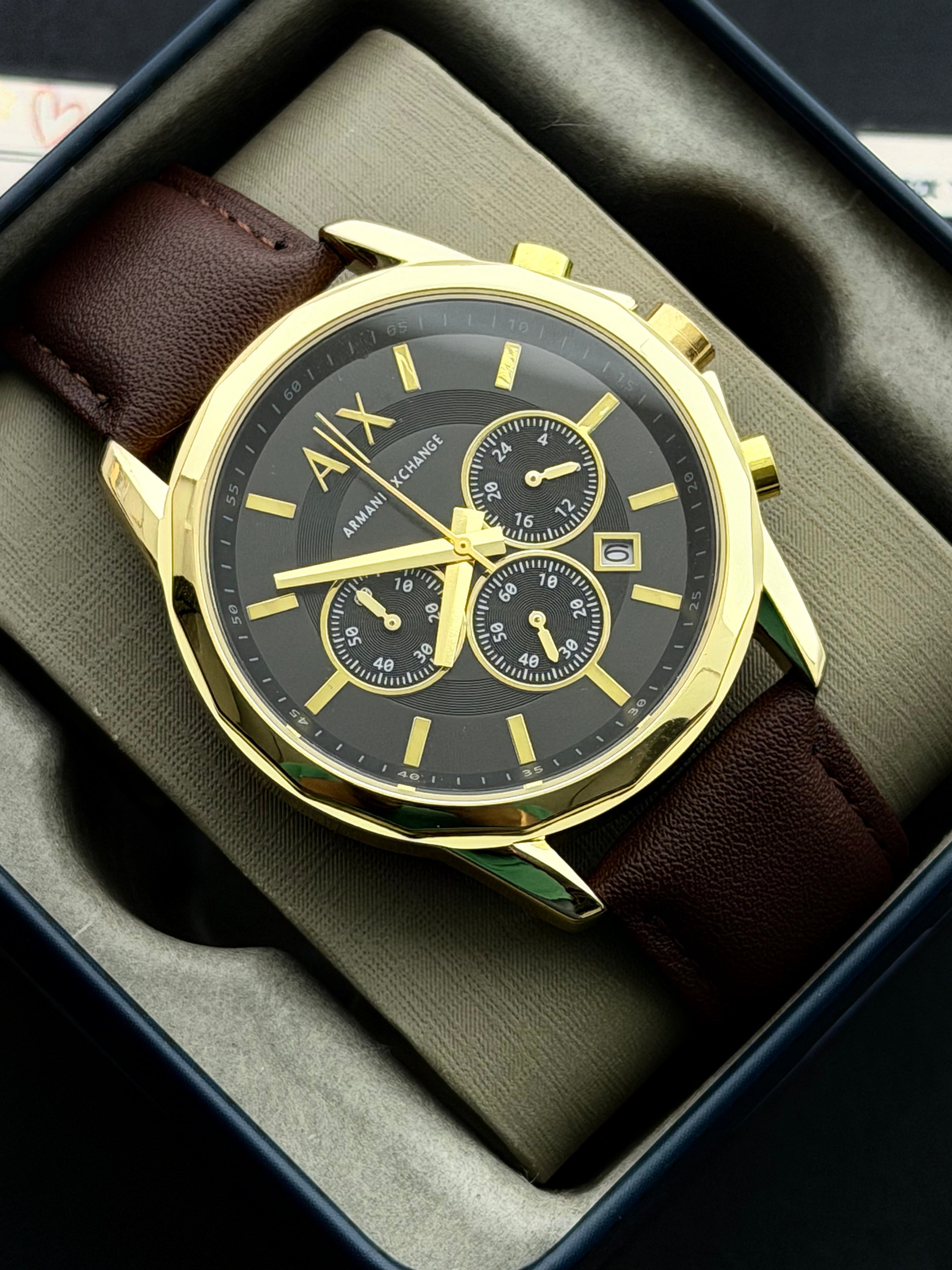 Premium Gold Black Chronograph Leather Luxury Watch – Men