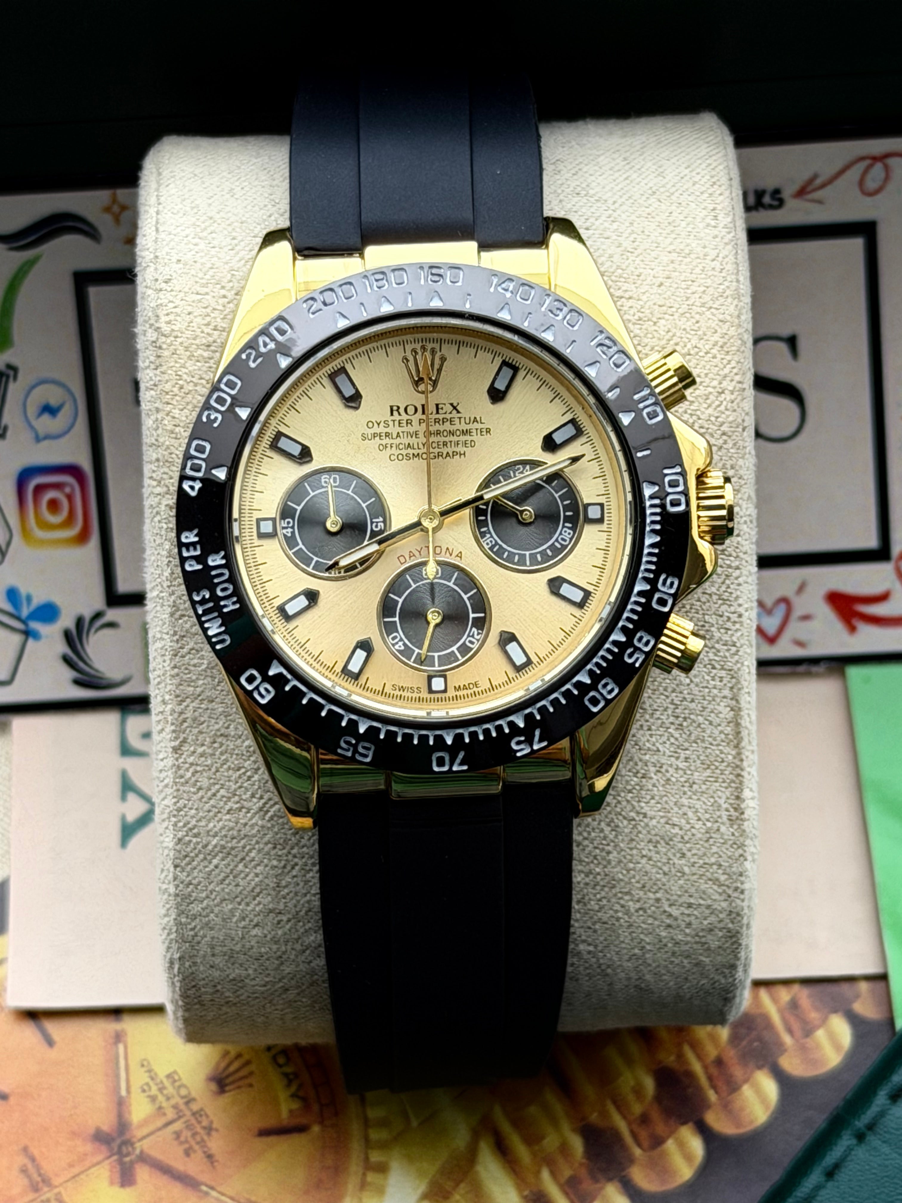 Premium Gold Racing Chronograph Black Rubber Strap Luxury Watch – Men