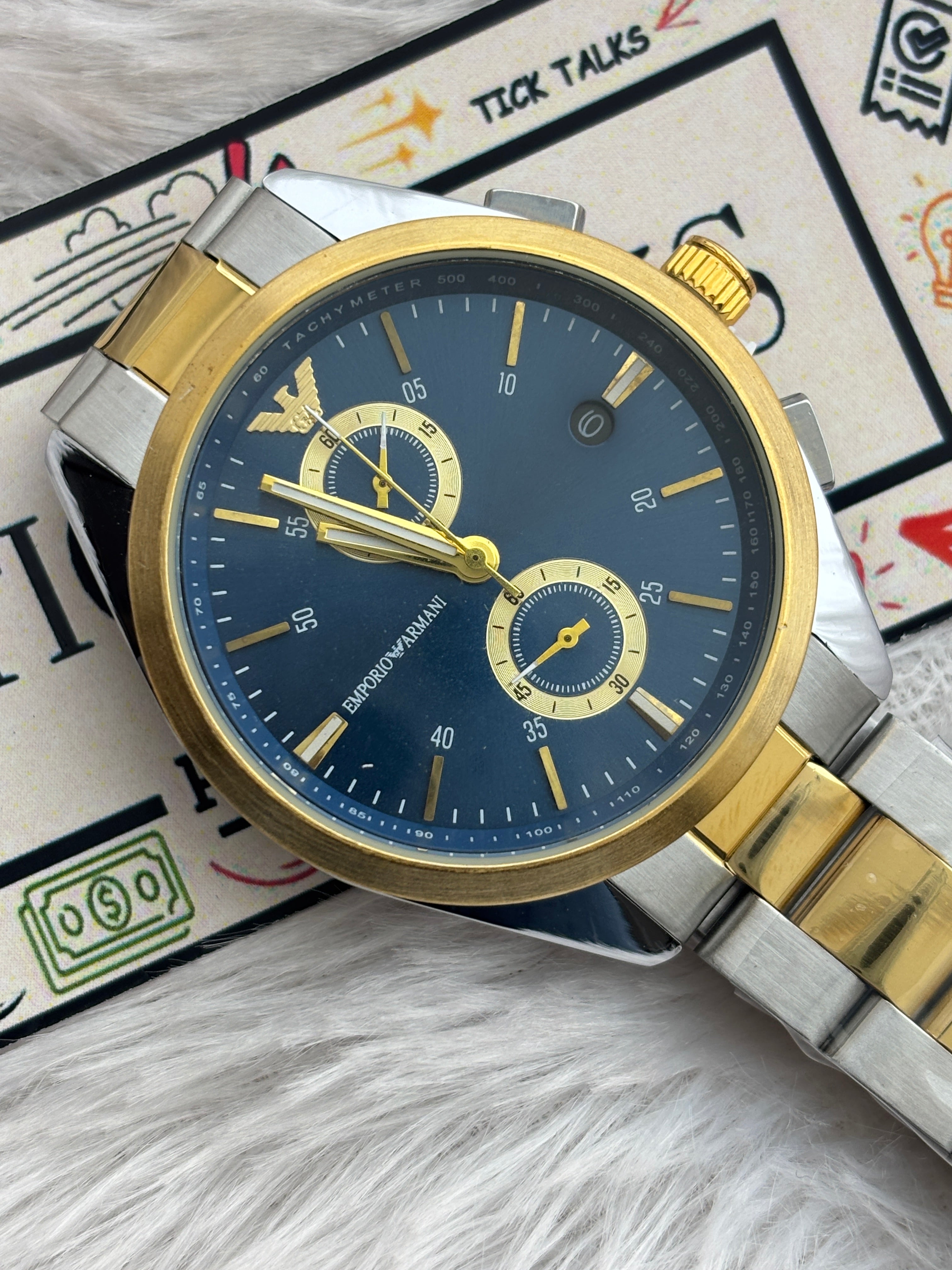 Premium Two-Tone Chronograph Style Luxury Watch Blue Dial – Men