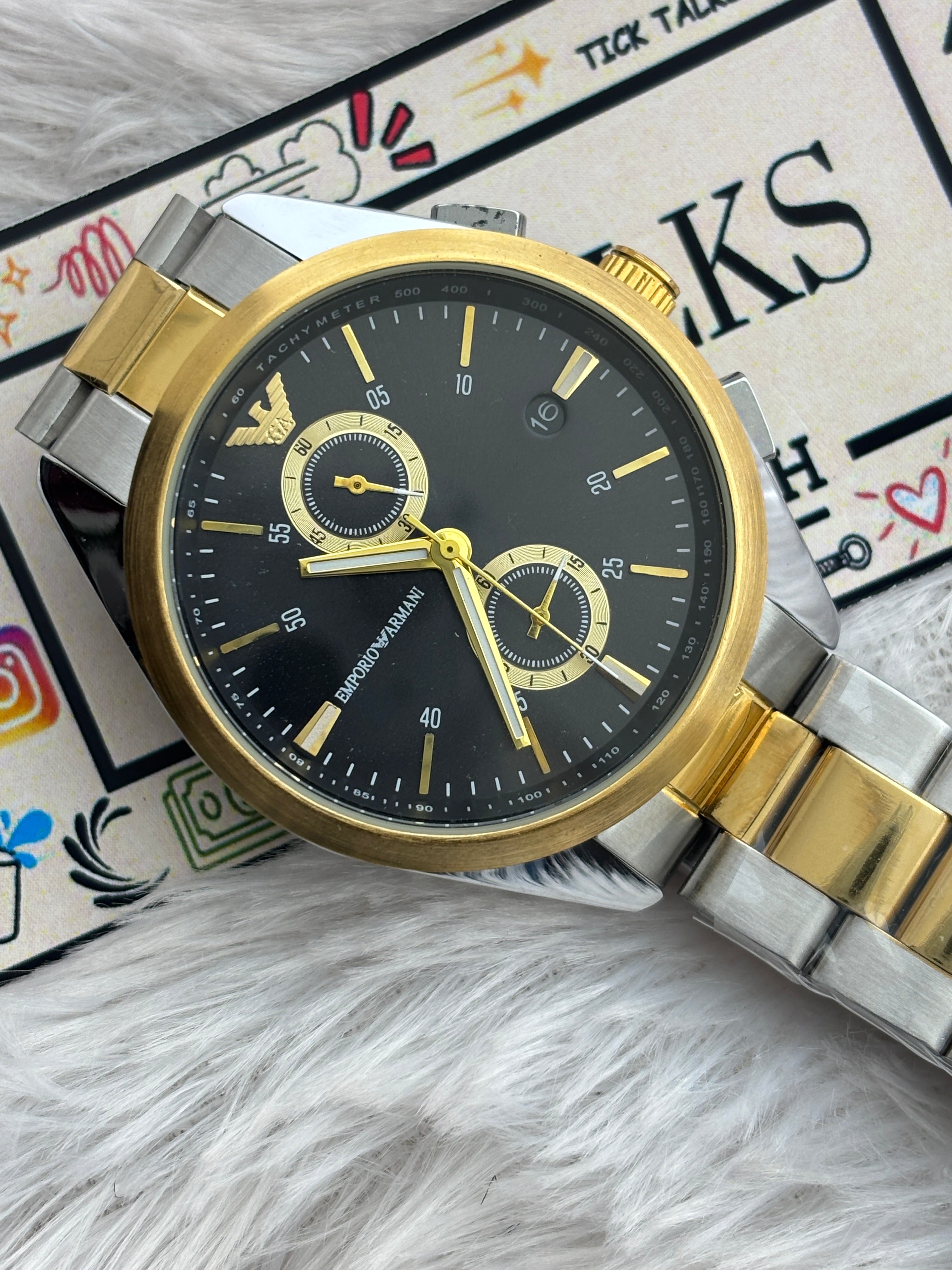 Premium Two-Tone Chronograph Style Luxury Watch Black Dial – Men