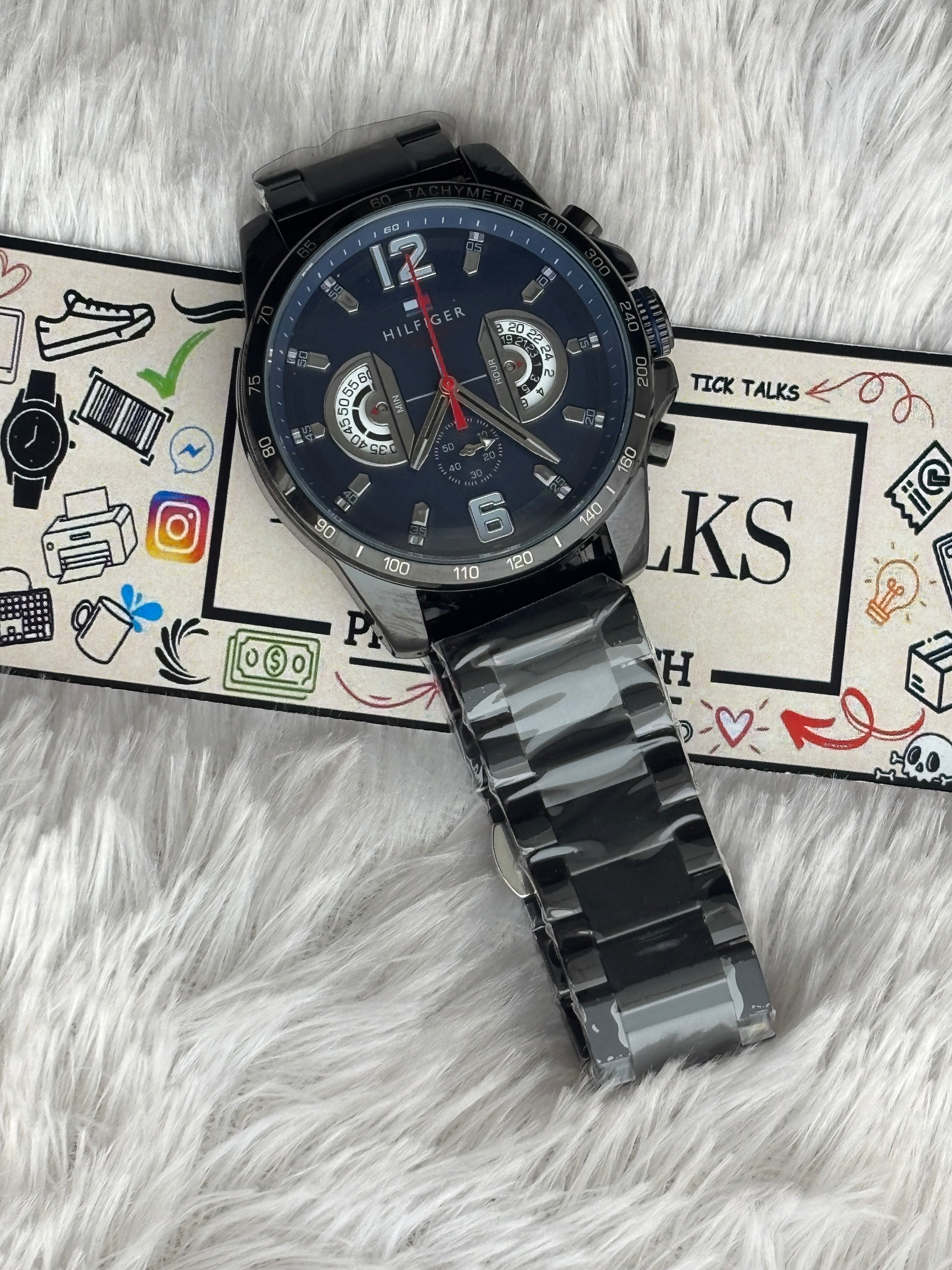 Premium Black Multifunction Style Luxury Watch Black Dial Black Stainless Steel Bracelet – Men
