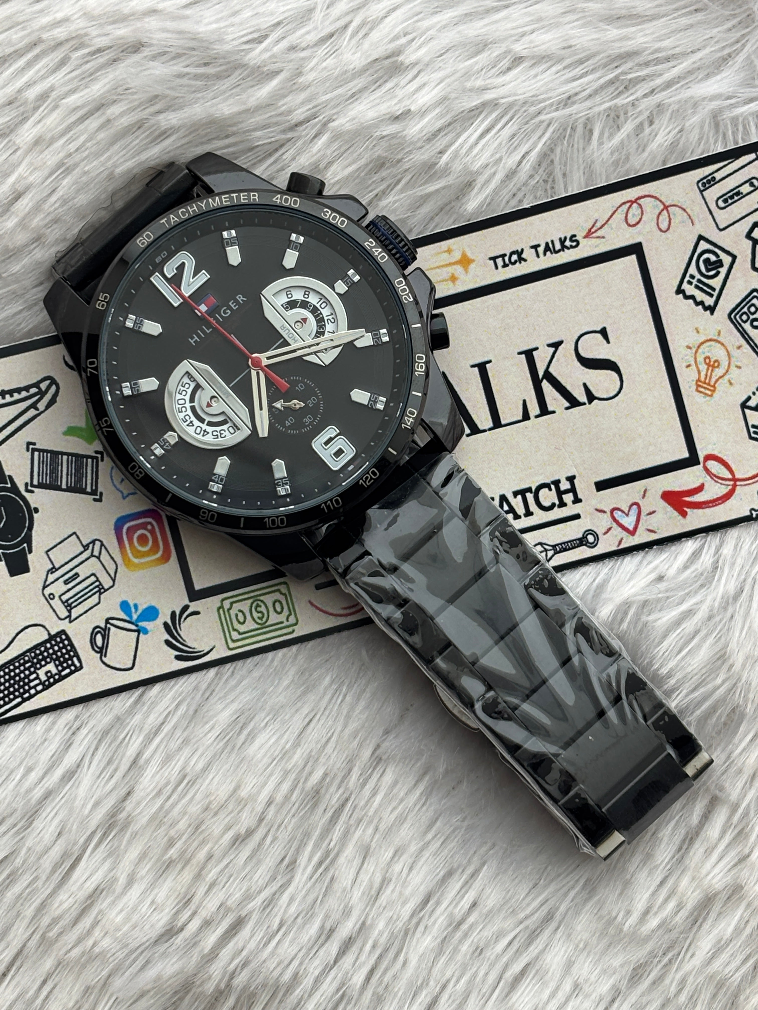 Premium Black Multifunction Style Luxury Watch Black Dial Black Stainless Steel Bracelet – Men