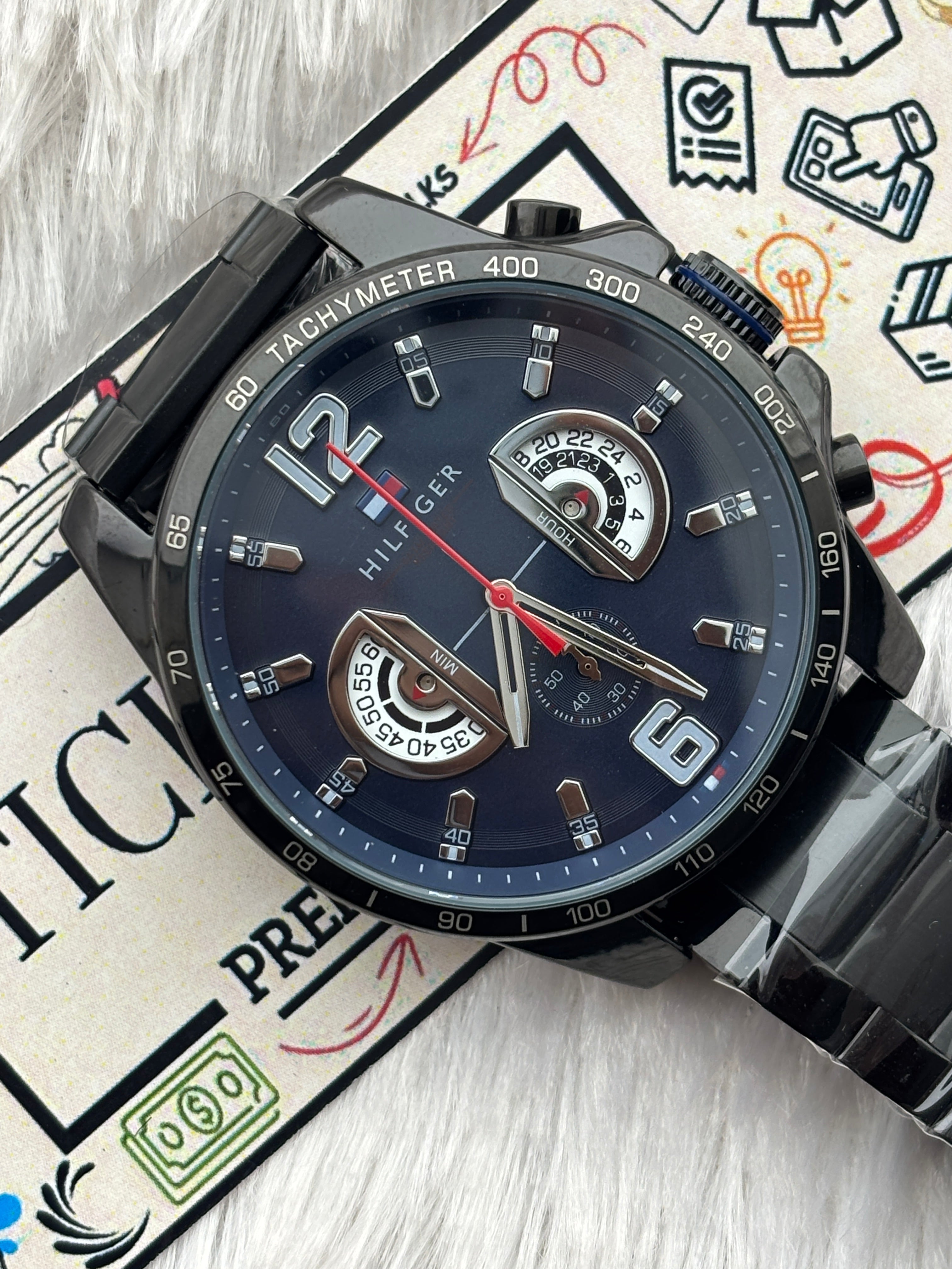 Premium Black Multifunction Style Luxury Watch Black Dial Black Stainless Steel Bracelet – Men