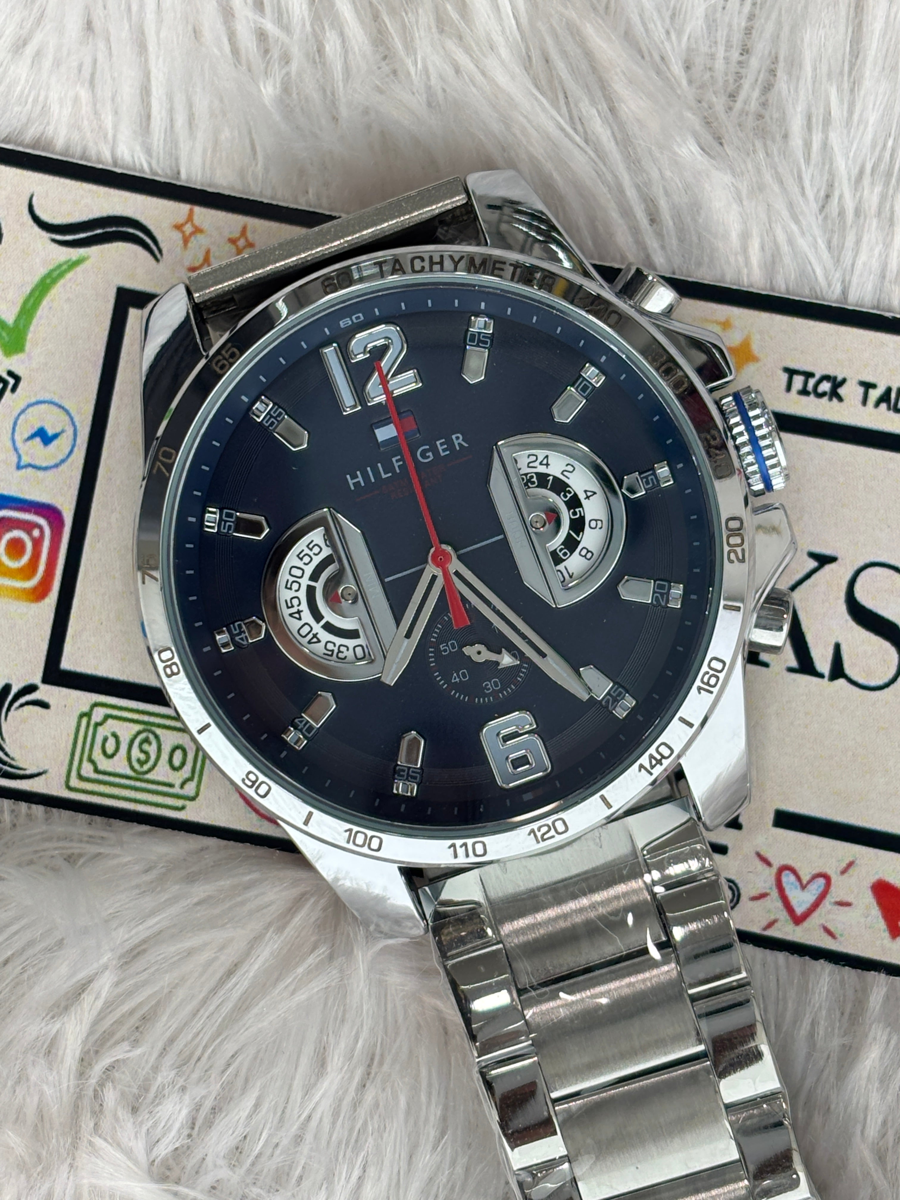 Premium Silver Multifunction Style Luxury Watch Blue Dial Stainless Steel Bracelet – Men