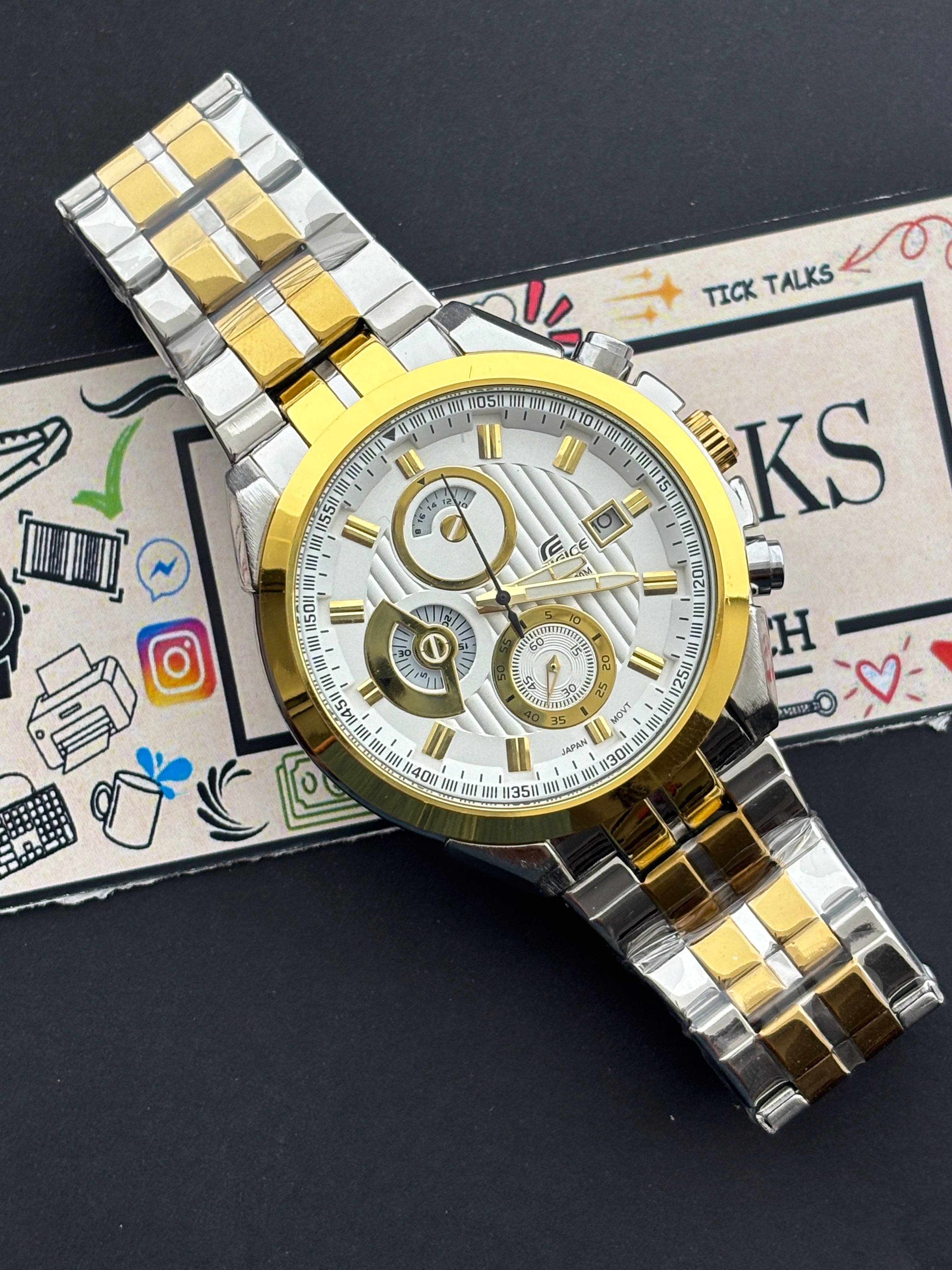 Premium Two-Tone Multi-Function Luxury Watch White Dial Steel Bracelet – Men