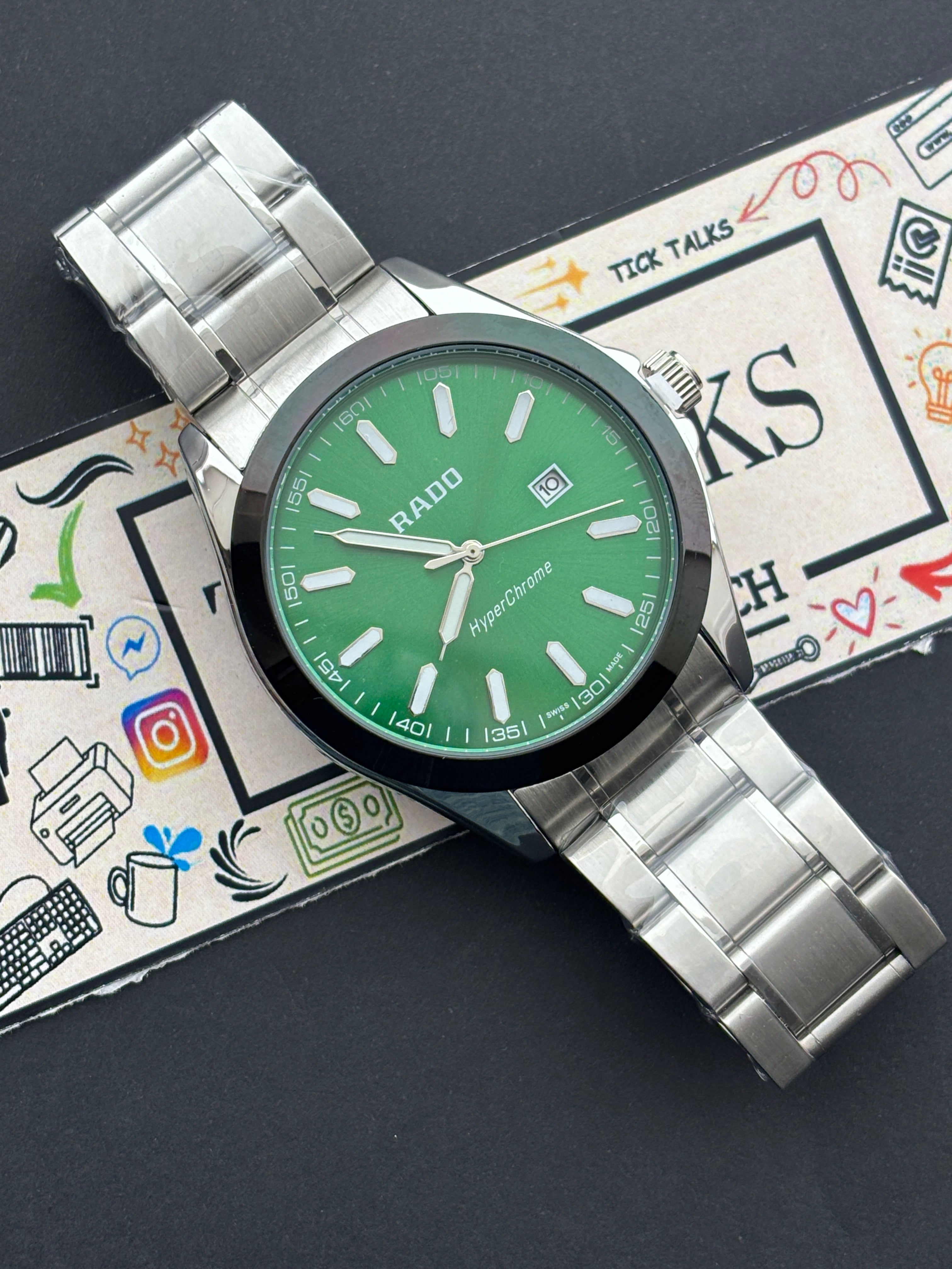 Premium Silver Green Dial Luxury Watch Steel Bracelet – Men