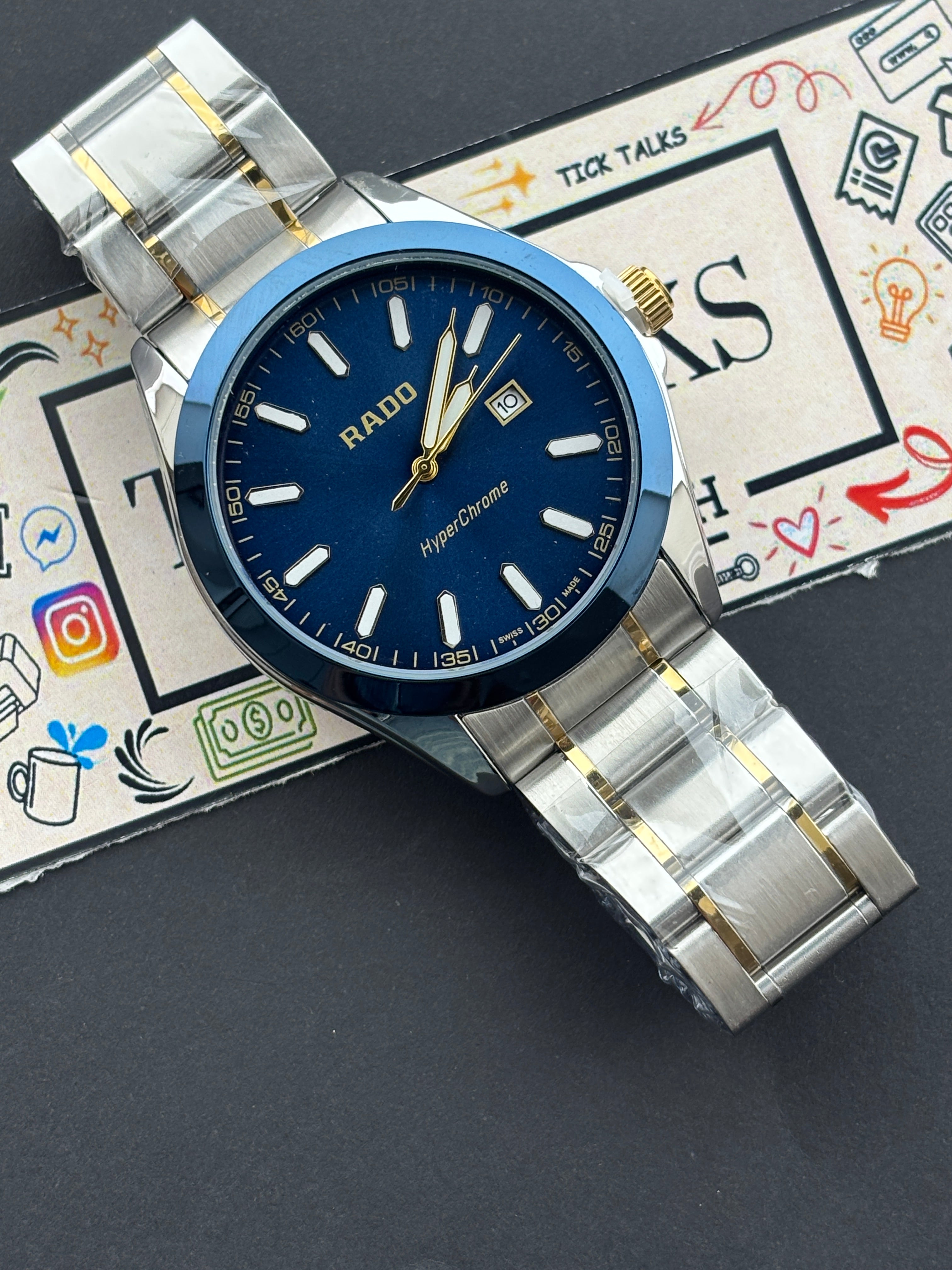 Premium Two-Tone Blue Dial Luxury Watch Steel Bracelet – Men