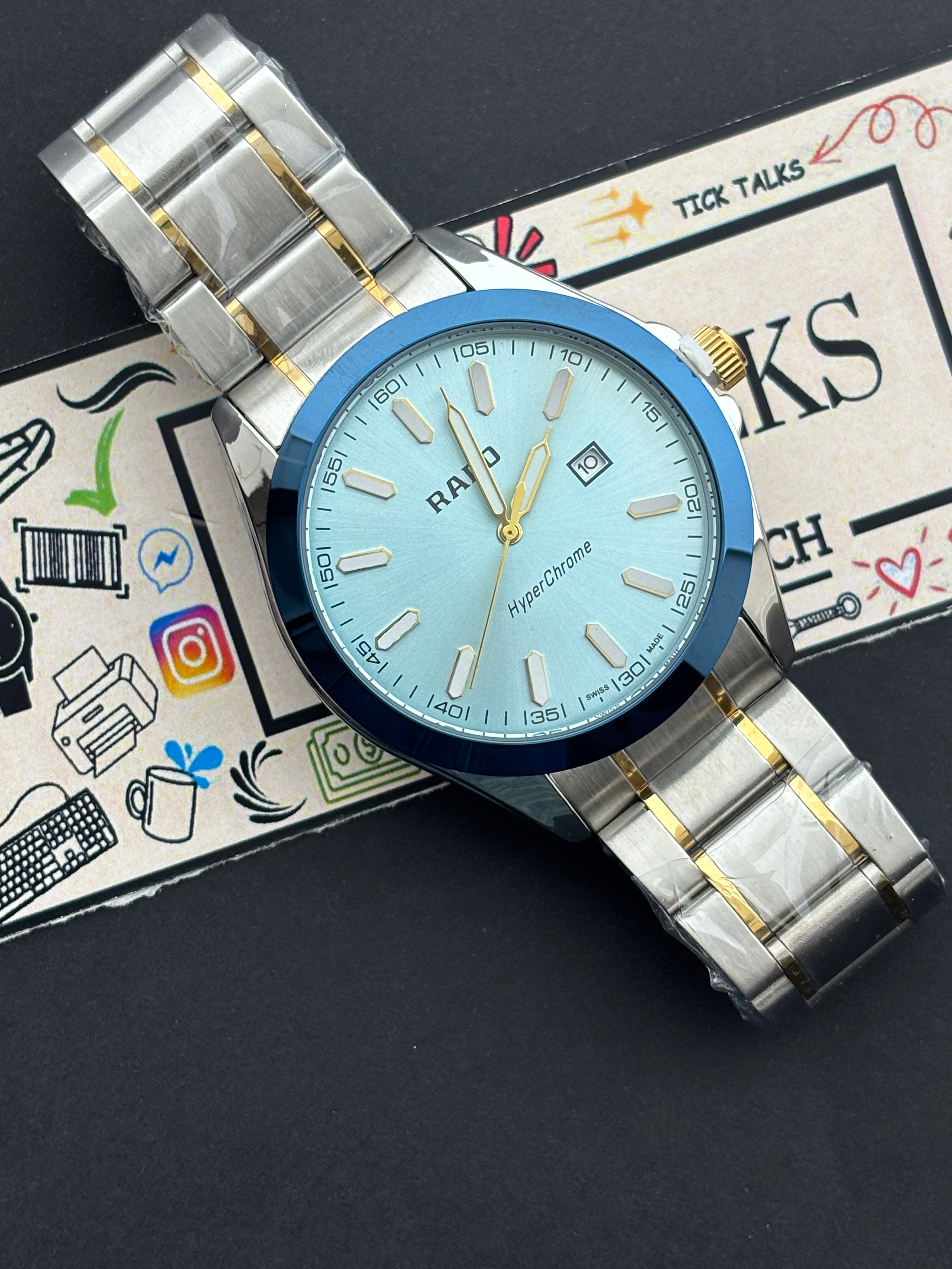 Premium Two-Tone Ice Blue Dial Luxury Watch Steel Bracelet – Men